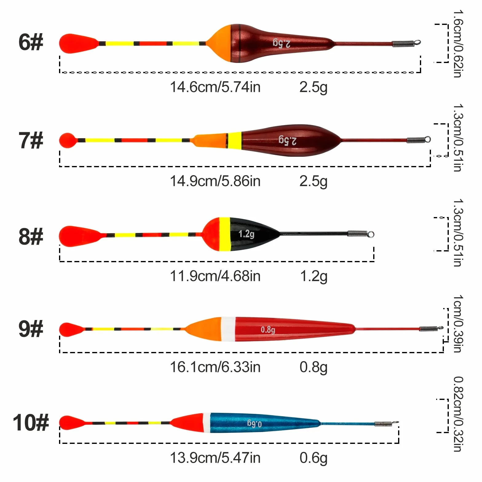 VIPMOON Flotador de Pesca Trucha 0.6-4.5g 10 Unidades