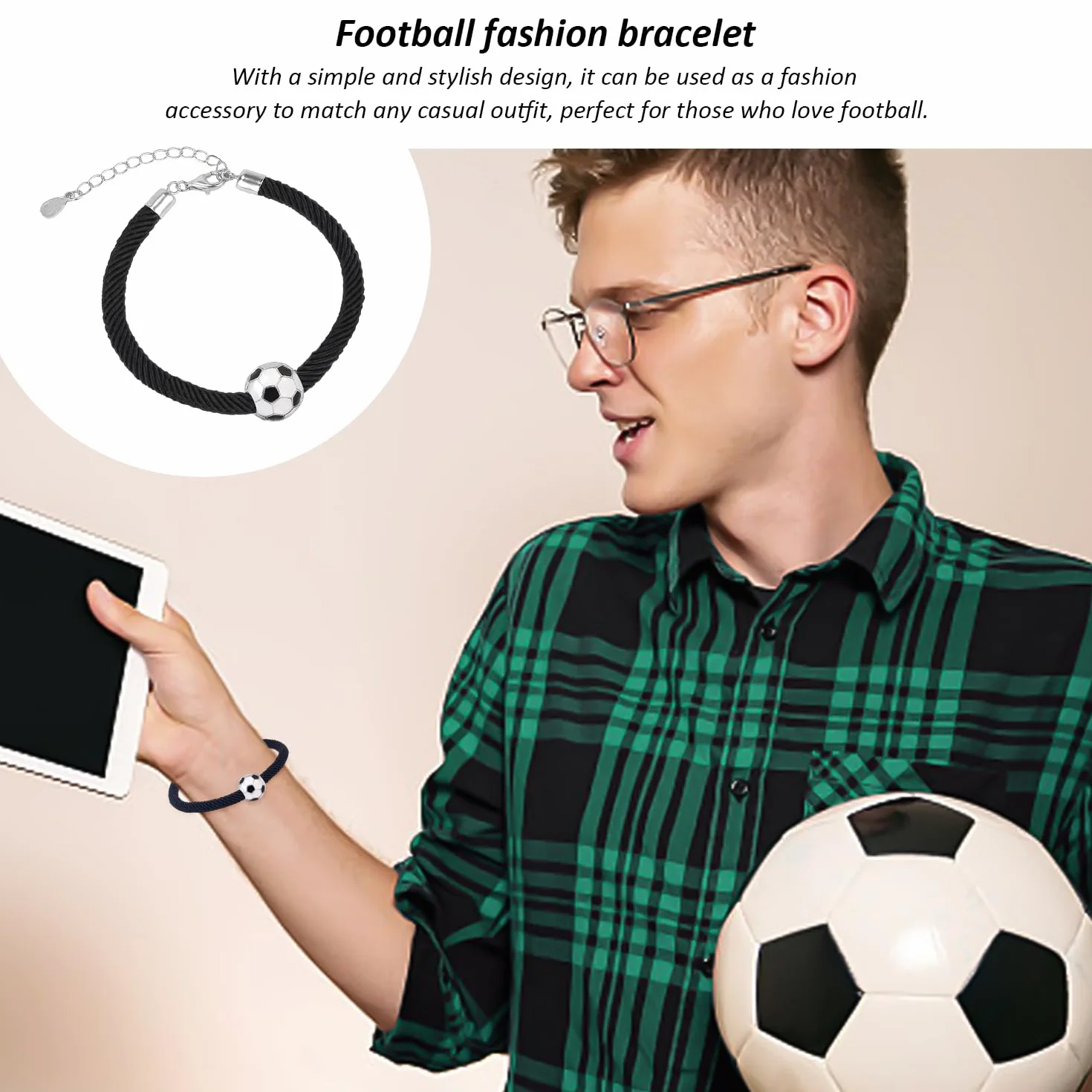 Juego de 3 pulseras trenzadas de moda para niños y niñas, ventilador de fútbol, pelota y barra ajustables de cobre