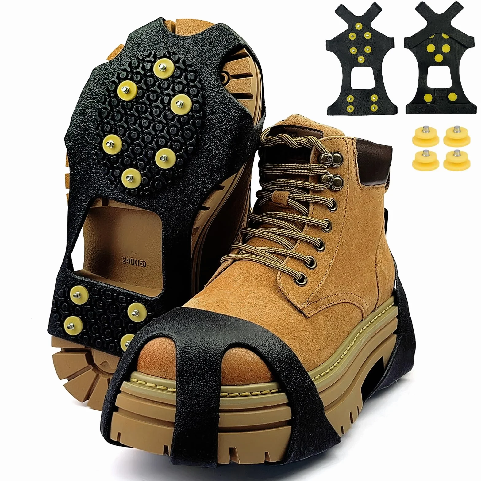 Crampones Antideslizante para Hielo y Nieve, Escalada Deportiva al Aire Libre, Senderismo Invierno (Amarillo M)