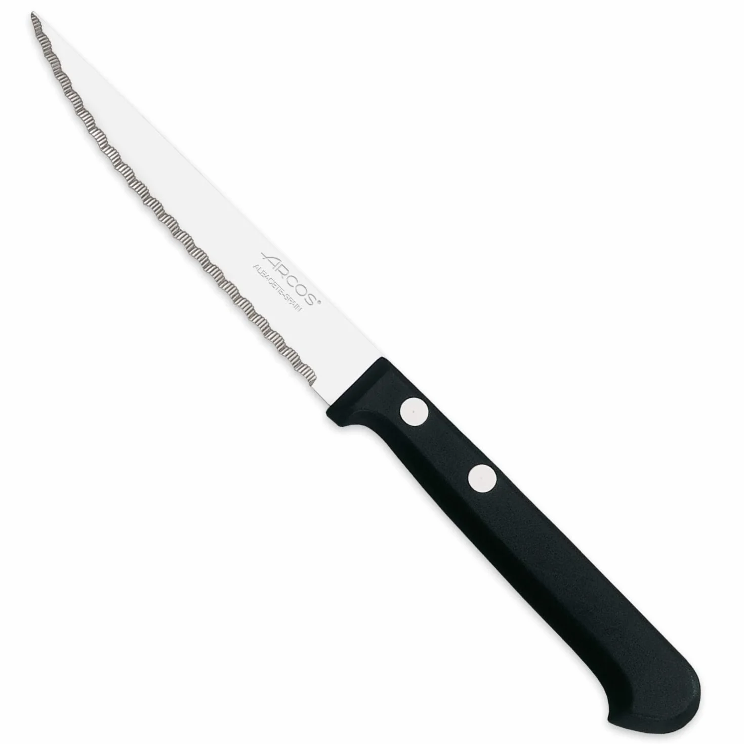 Arcos Cuchillos de Mesa - Caja de 12 uds Cuchillo Chuletero Cuchillo de Mesa - Hoja de Acero Inoxidable NITRUM 110 mm - Mango de Nylon - Color Negro (12 uds)