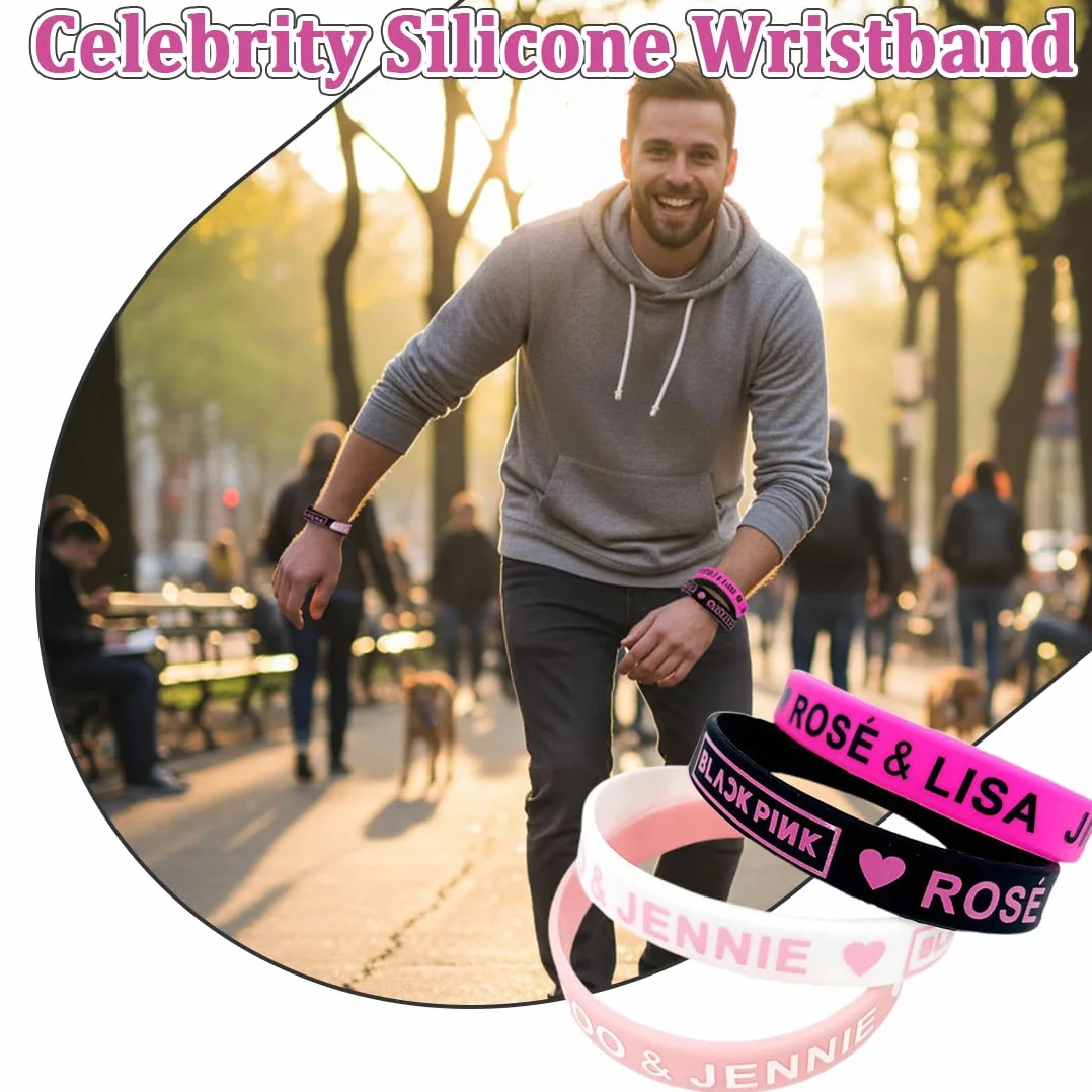 Pulsera Blackpink,Pulsera Silicona BP,Kpop Merchandise,Pulsera Amistad,Pulseras de Goma,Pulsera Ajustable para Fan Cumpleaños Creativo,4Pcs