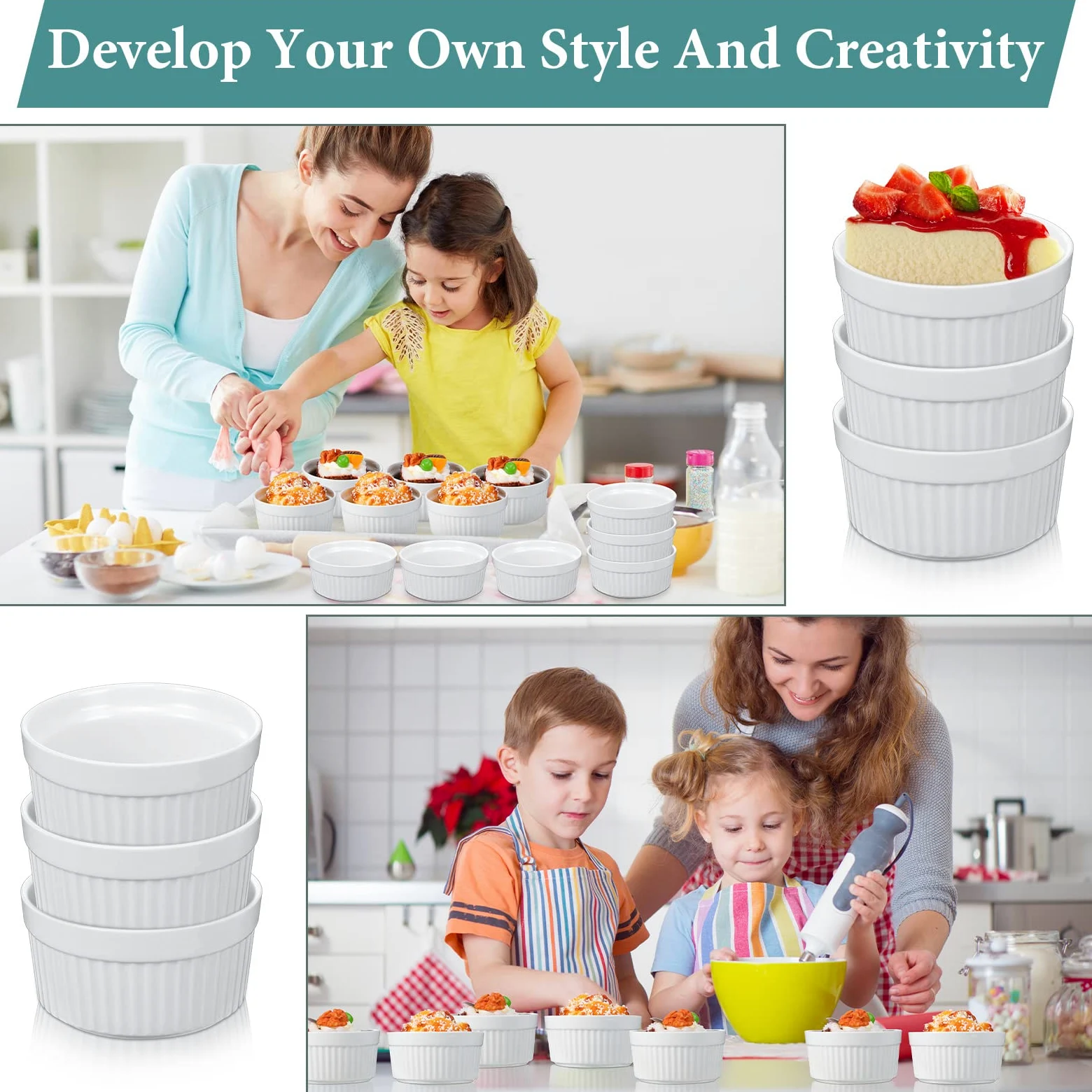 Juego de 24 ramequines de porcelana aptos para horno, ramequines clásicos para hornear, crema brulee, souffle, aperitivos, natillas, pudín, cuenco de inmersión, blanco (4 onzas)