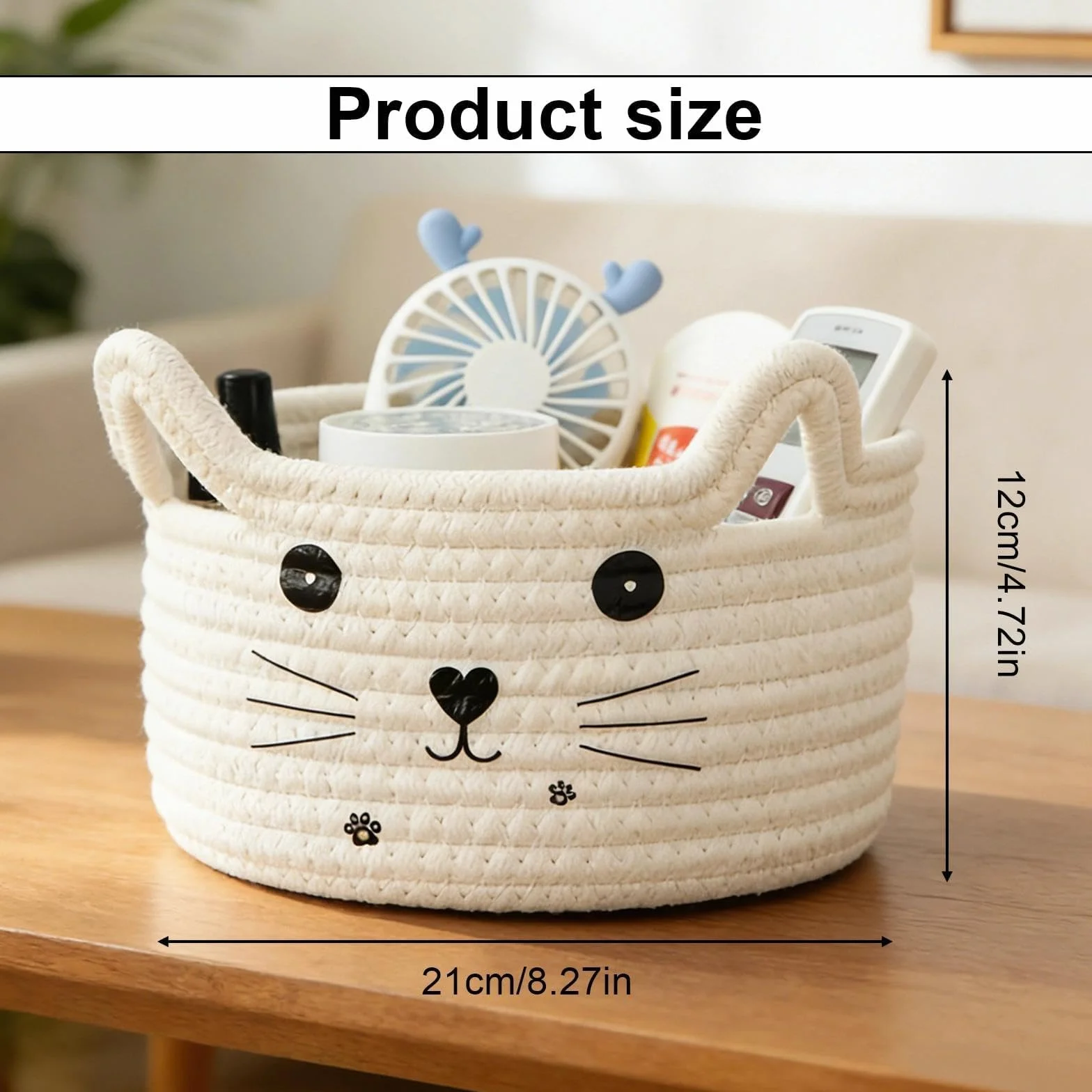 Cestas Almacenaje Pequeña Forma de Gato Cajas Organizadoras Baño 21cm Blanca Storage Basket