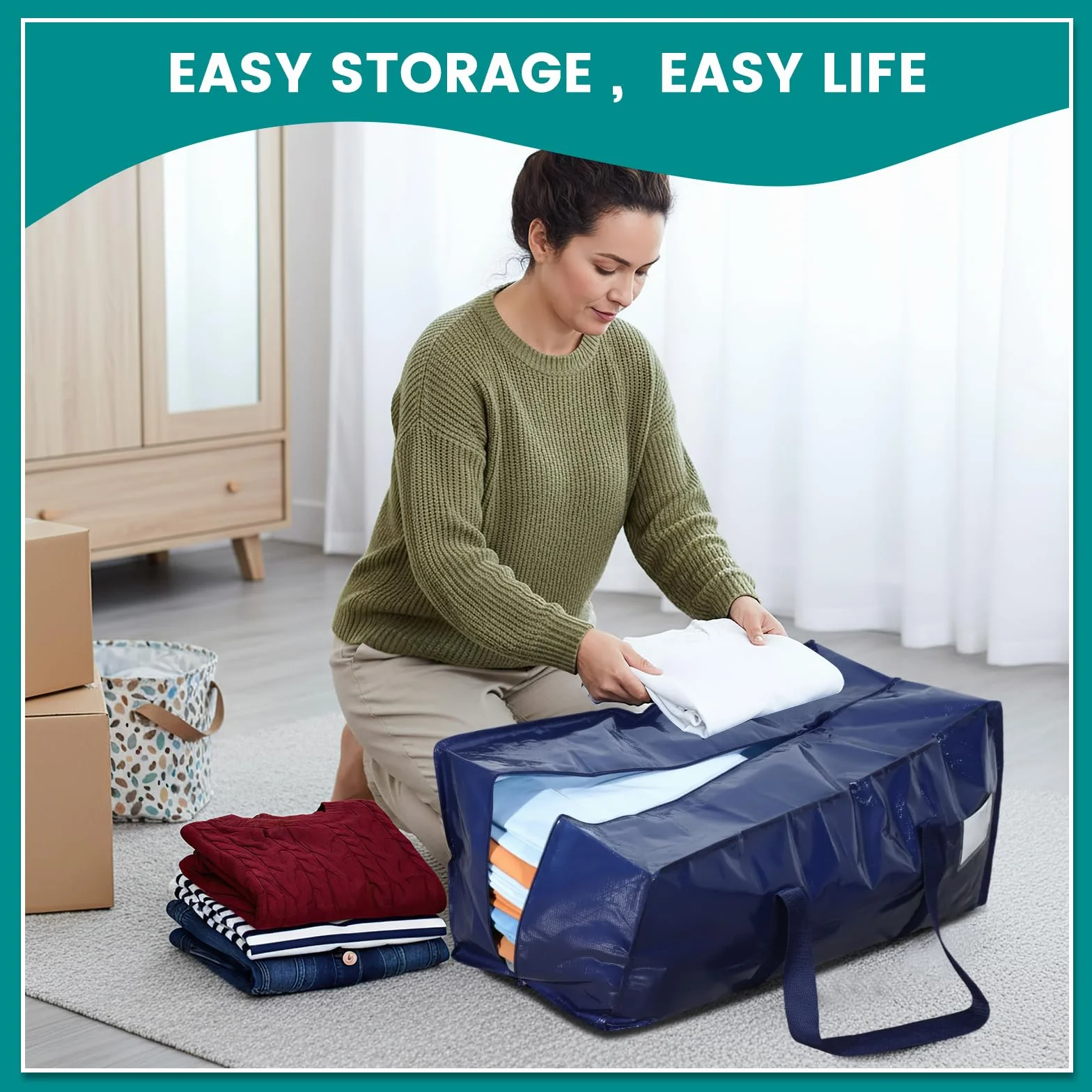 Dntorx 6 bolsas de almacenamiento de 90 l, resistentes bolsas de mudanza, cajas de mudanza, grandes con asa con cremallera, caja de almacenamiento plegable para mudanzas, camping, ropa de cama