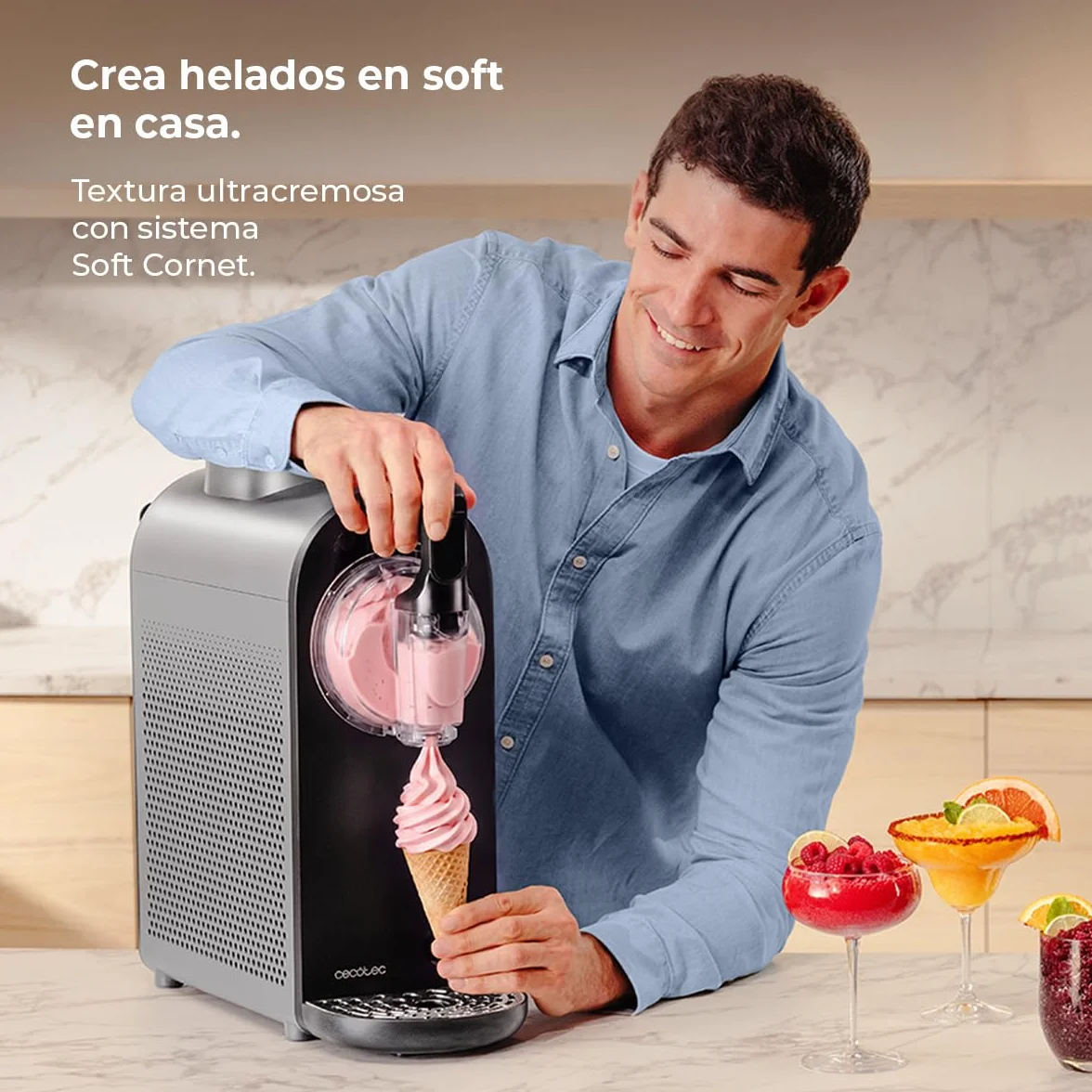 Cecotec Máquina de Granizados - Heladera - 1,5L - Twist&Ice Cream B. 210W, Control Táctil, 9 Modos Automáticos, Refrigeración sin Precongelar, Boquilla sin Goteo, Refrescos Caseros al Momento