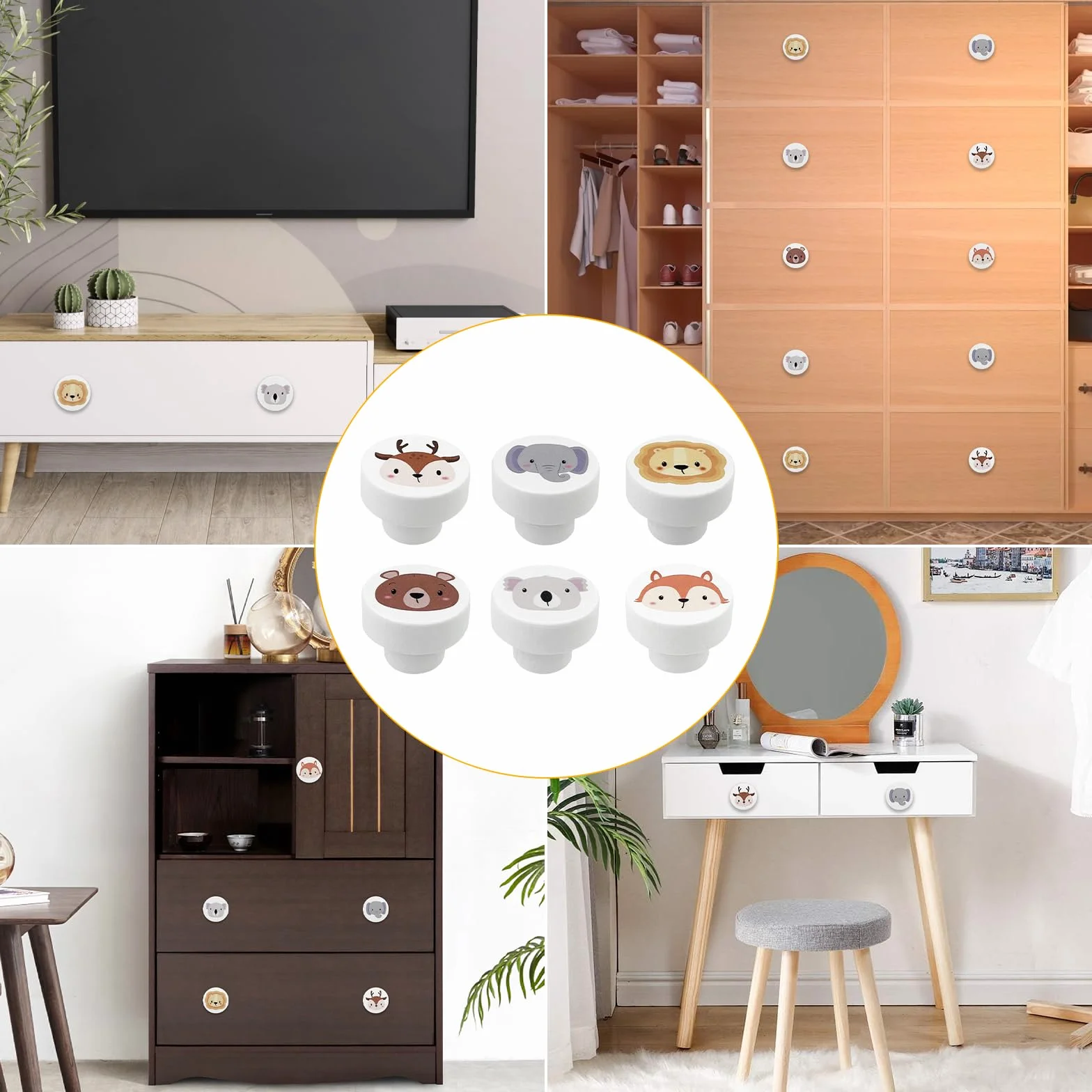 Maxentico Tiradores Cajones(6Pcs), Pomos Infantiles para Muebles Cabinet Knobs, Puxadores para Moveis Crianca Comoda Bebe para Habitación Infantil, Armarios Tirador Madera Habitación