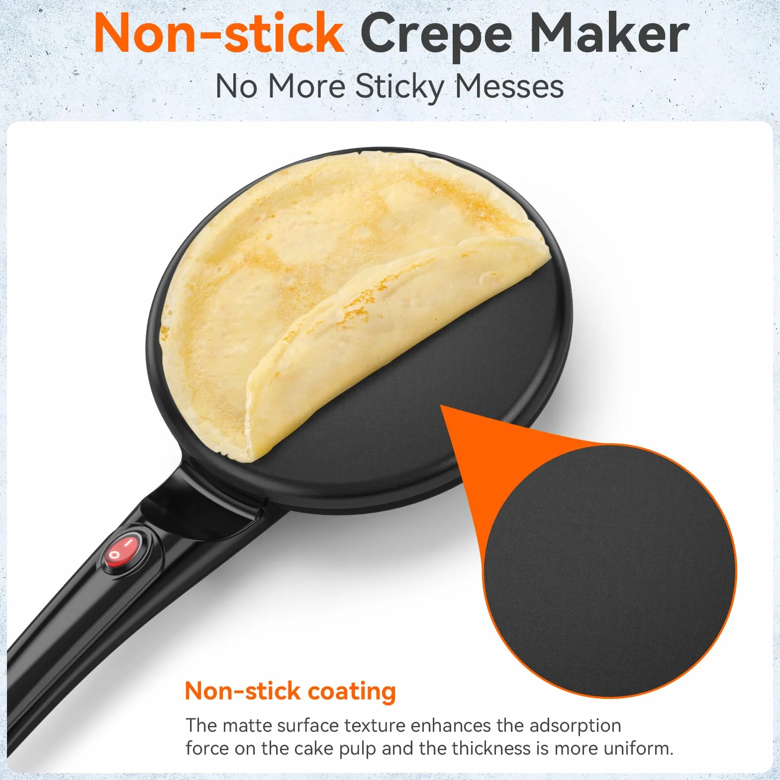 SNAILAR Crepera, 800W Crepera Electrica con Mango, Revestimiento Antiadherente, Superficie Calentada de 20 cm de Diámetro, Incluye Cuenco de Comida, Fácil de Manejar y de Limpiar