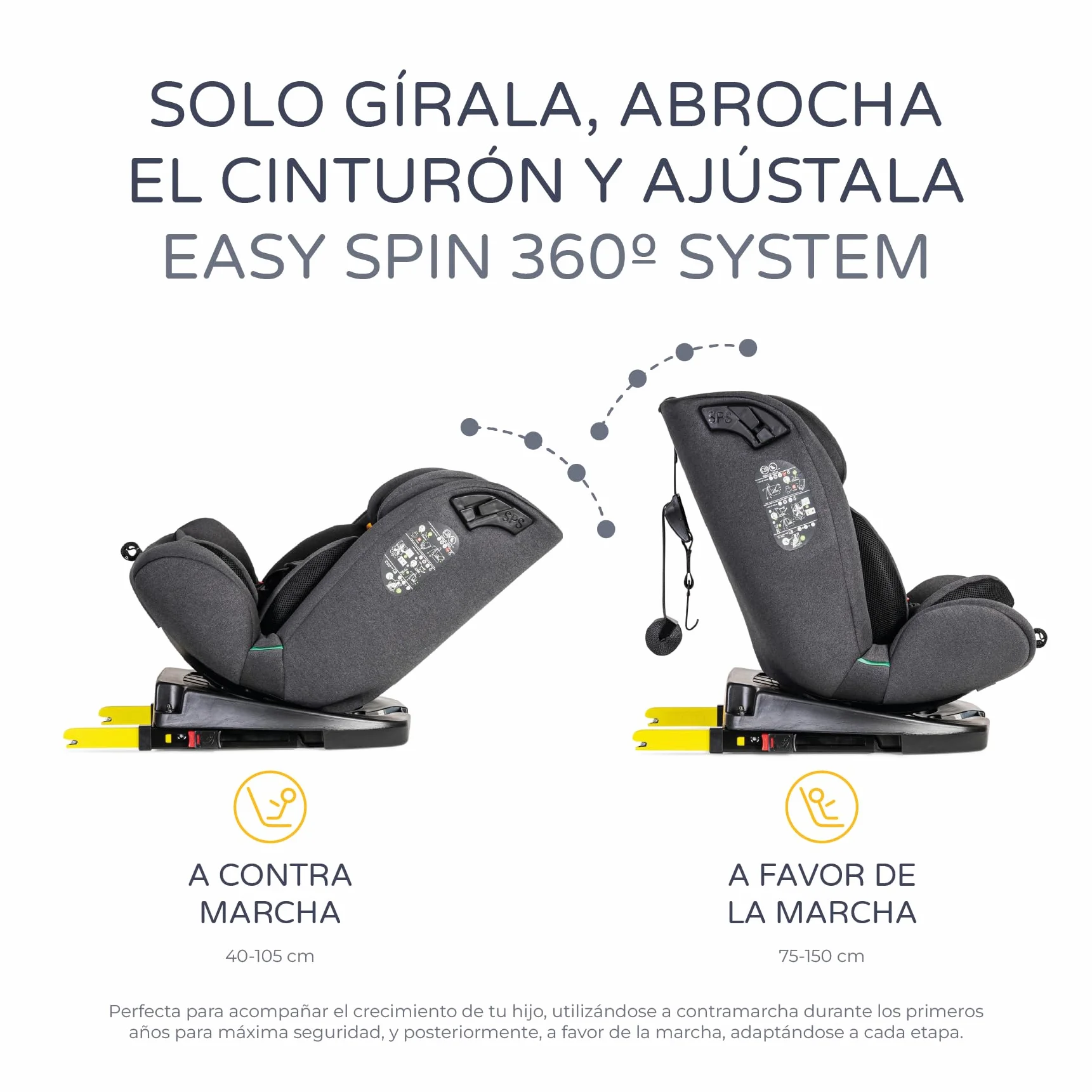 MS BabyWorld – CORFÚ – Silla de coche I-Size Grupo 0/1/2/3 | 40-150 cm | Isofix y Top Tether | Nacimiento a 12 años (0-36 kg) | A contramarcha hasta 18 kg | Giratoria 360º Universal