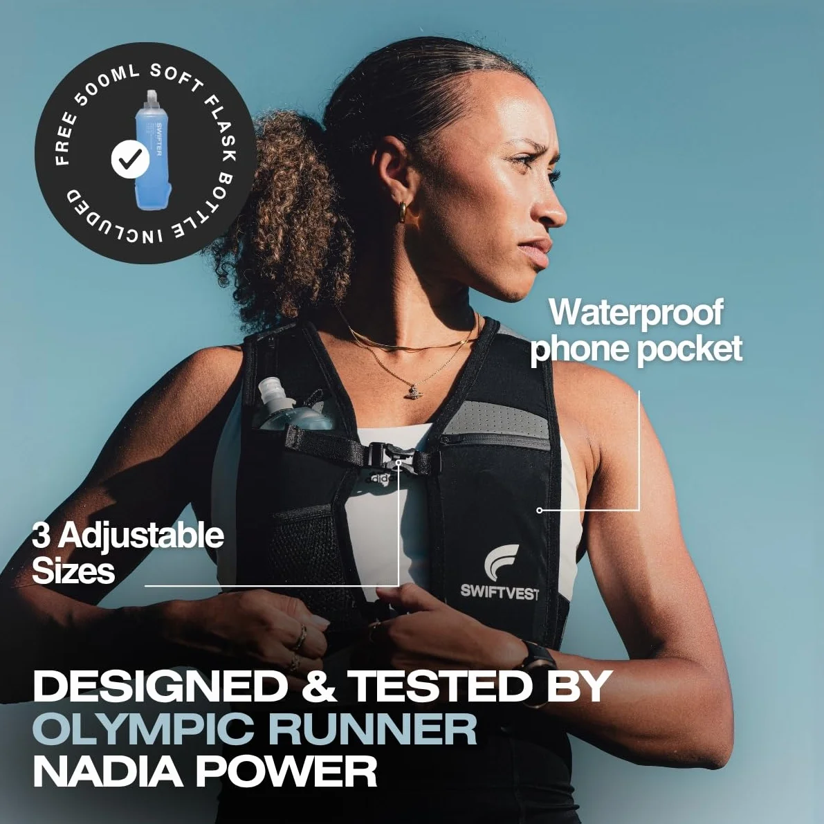 Running Vest Hydration Vest for Women Men, 500ml Soft Flask Water Bottle, Lightweight Reflective Phone Holder, Adjustable Unisex