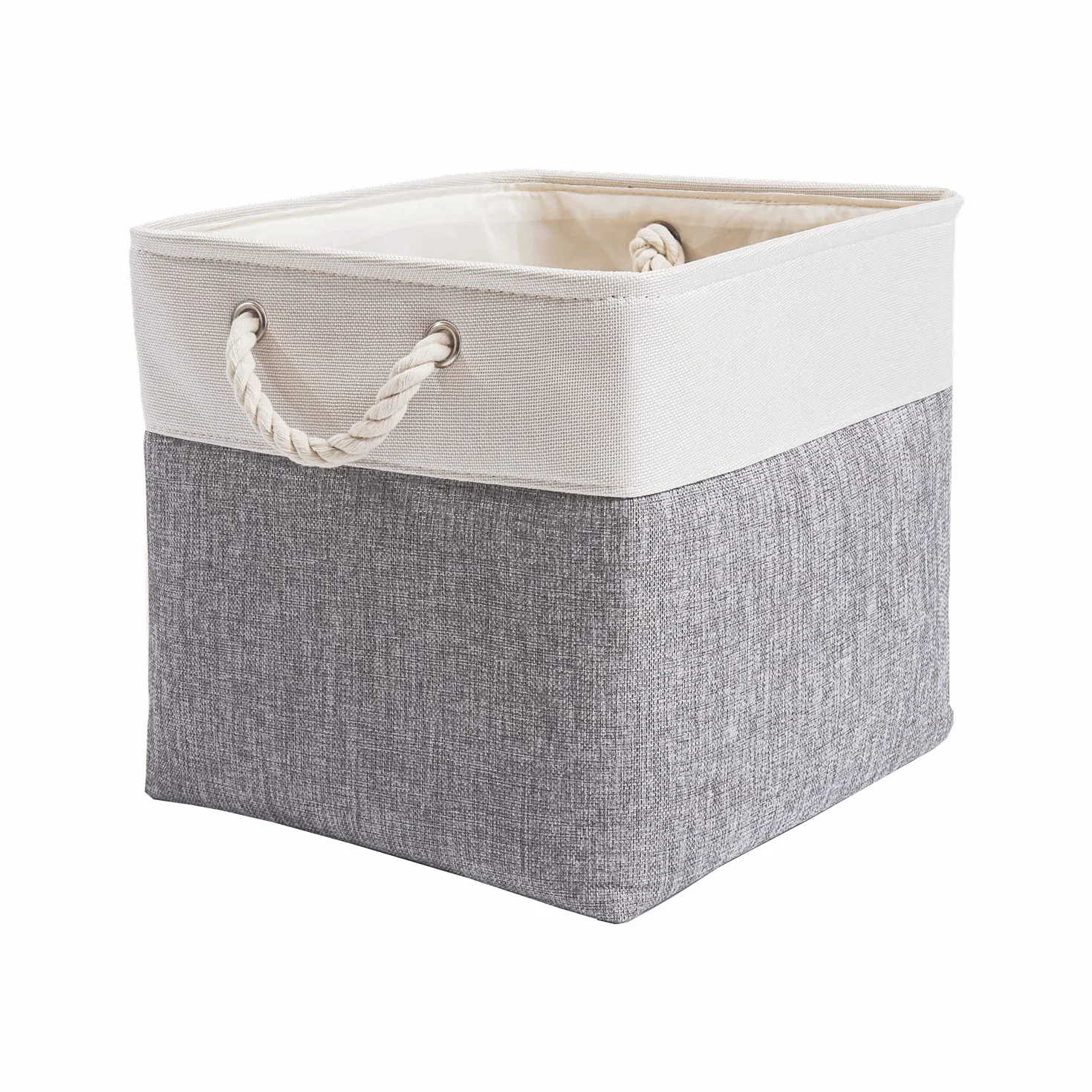 Mangata Cestas Almacenaje Plegables de Lona Engrosada 33x38x33 cm con Asas de Cuerda Gris/Blanco 1 Pack