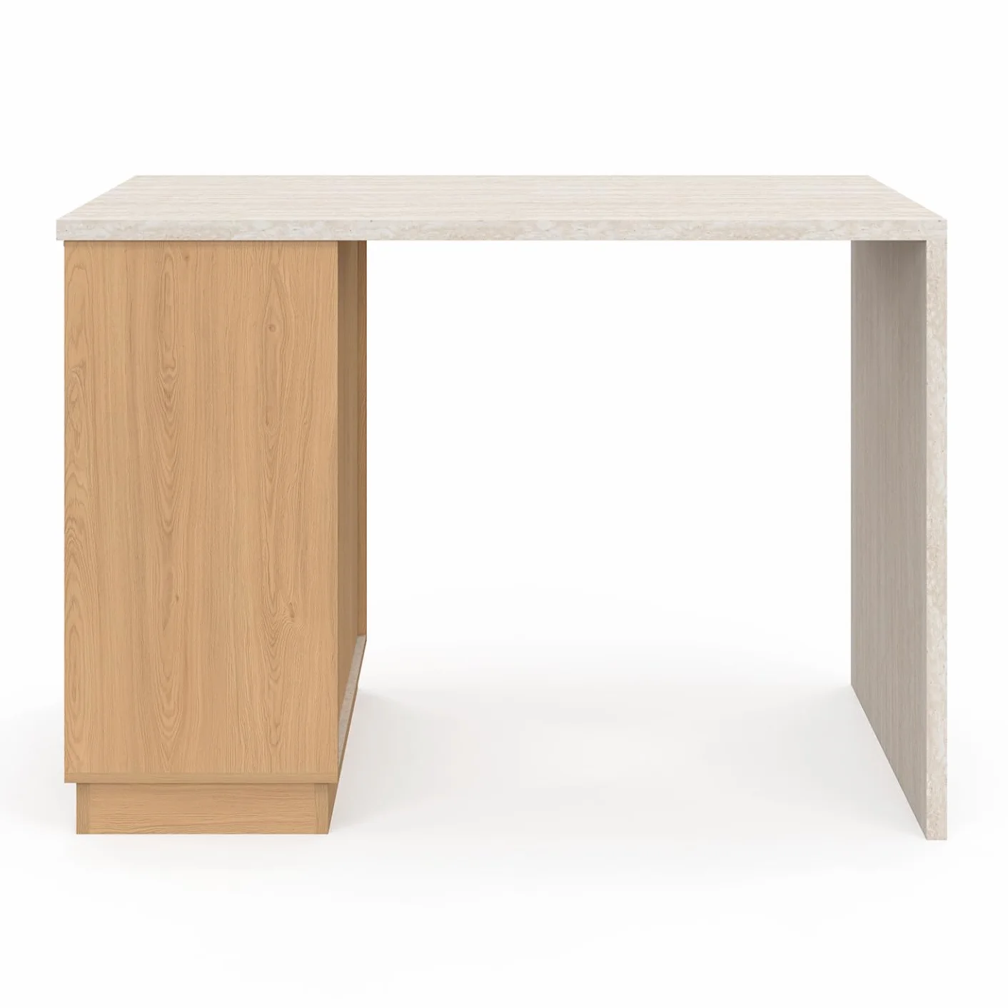 IDMarket – Ilot Central - Comedero de pie para 4 personas VITO 130 cm, madera y bandeja efecto travertino