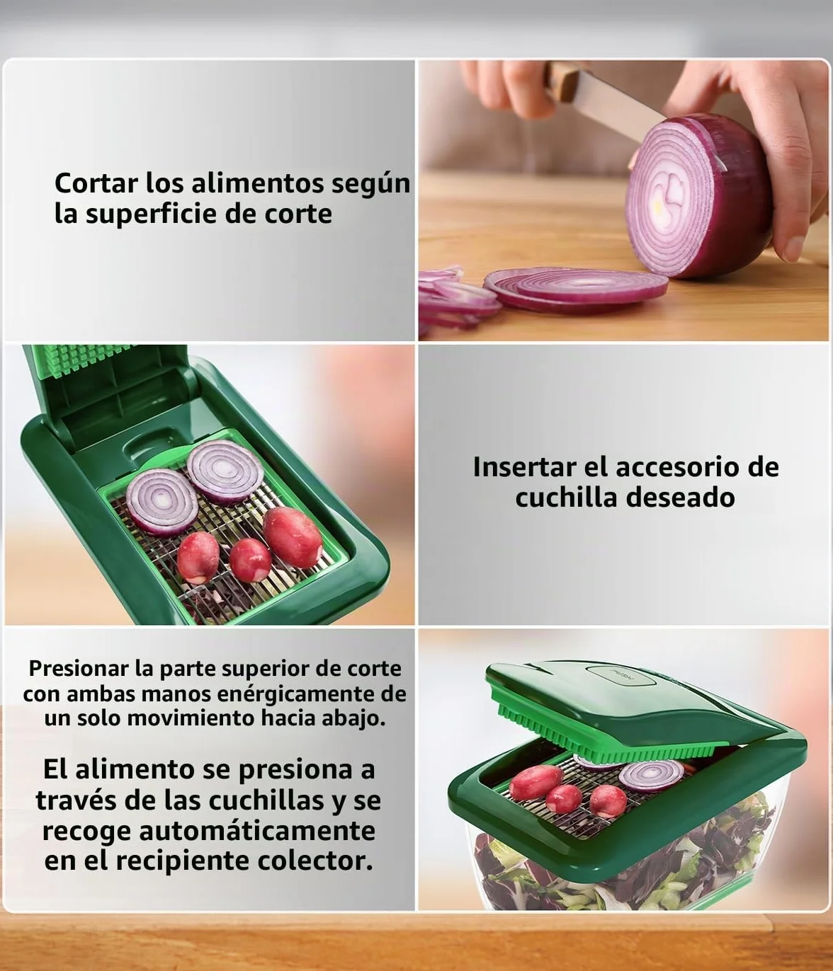 Genius Nicer Dicer Chef S - Juego de 7 utensilios para cortar verduras y tomates, color verde