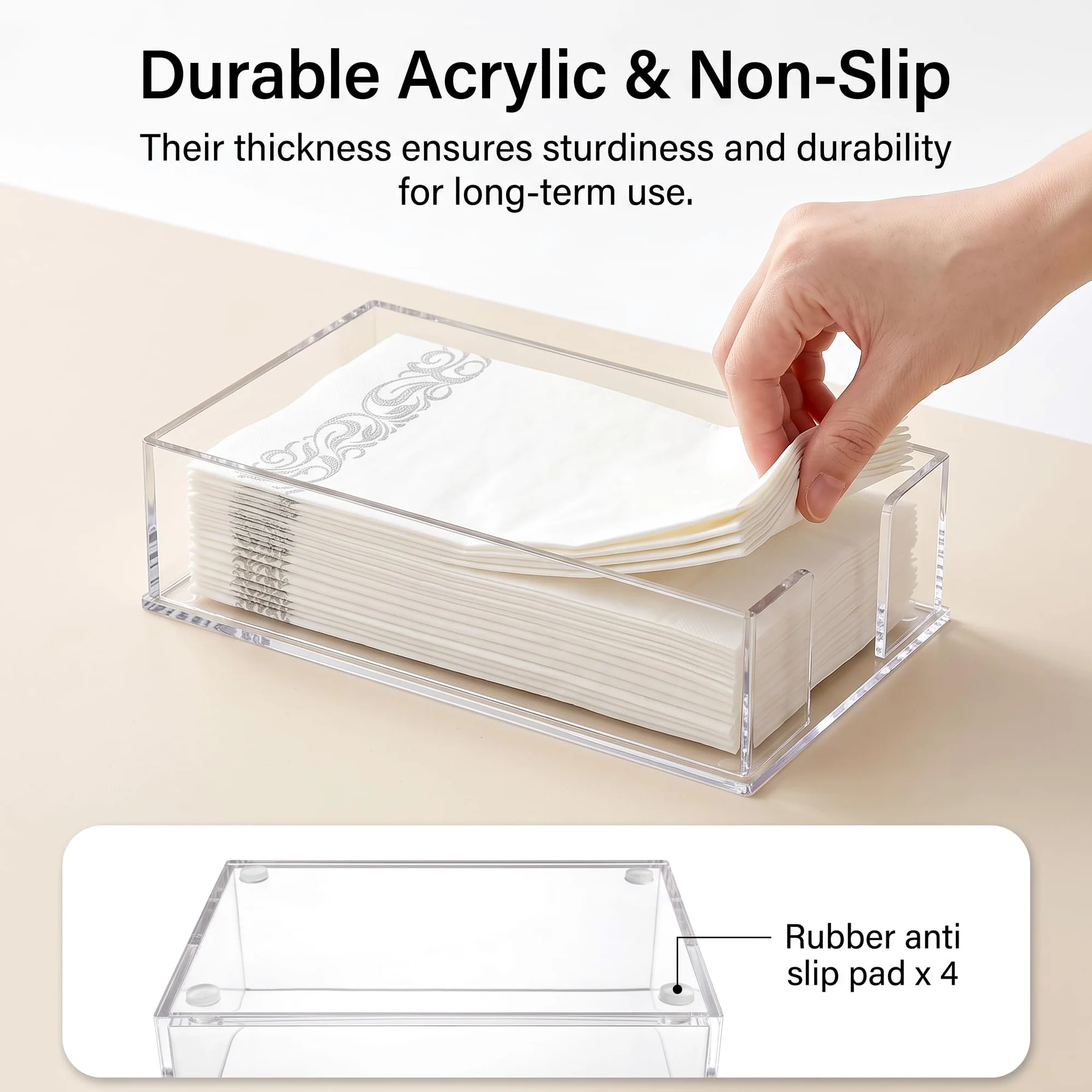 Cididu Juego de 2 servilleteros acrílicos para toallas de invitados, bandeja de almacenamiento de toallas de papel transparente, soporte para servilletas de cóctel, cena, servilletero, soporte para