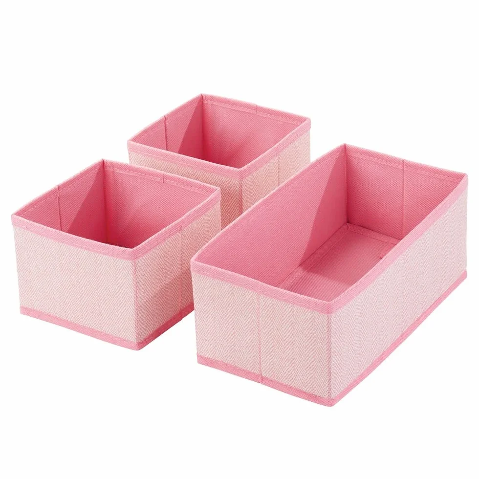 mDesign Juego de 6 cajas organizadoras de tela transpirables con patrón en espiga para habitación infantil - rosa