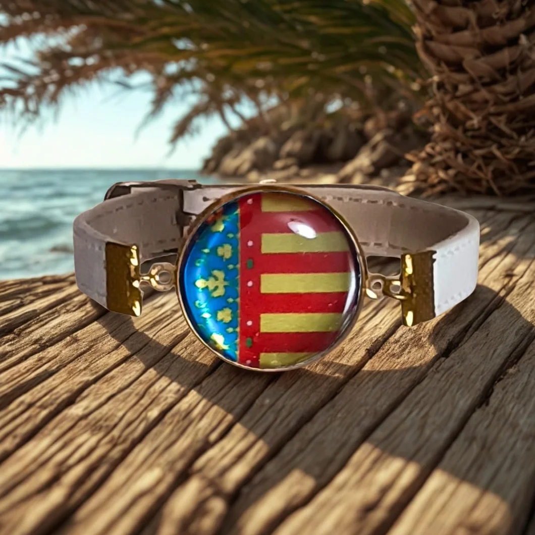 Feyma Pulsera de la Comunidad Valenciana con Medallón (Reial Senyera), Correa Ajustable, Regalo Souvenir Regional