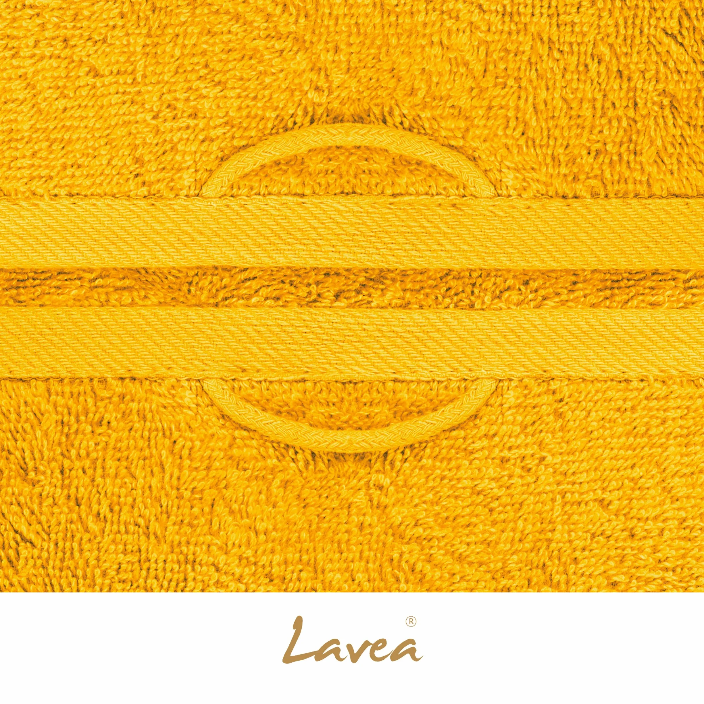 Lavea® Juego de 20 Guantes de Baño 15x21 cm de Rizo 100% Algodón - Suaves y Absorbentes – Manopla de Baño con Gancho para Casa, Hotel y SPA - Amarillo Colza