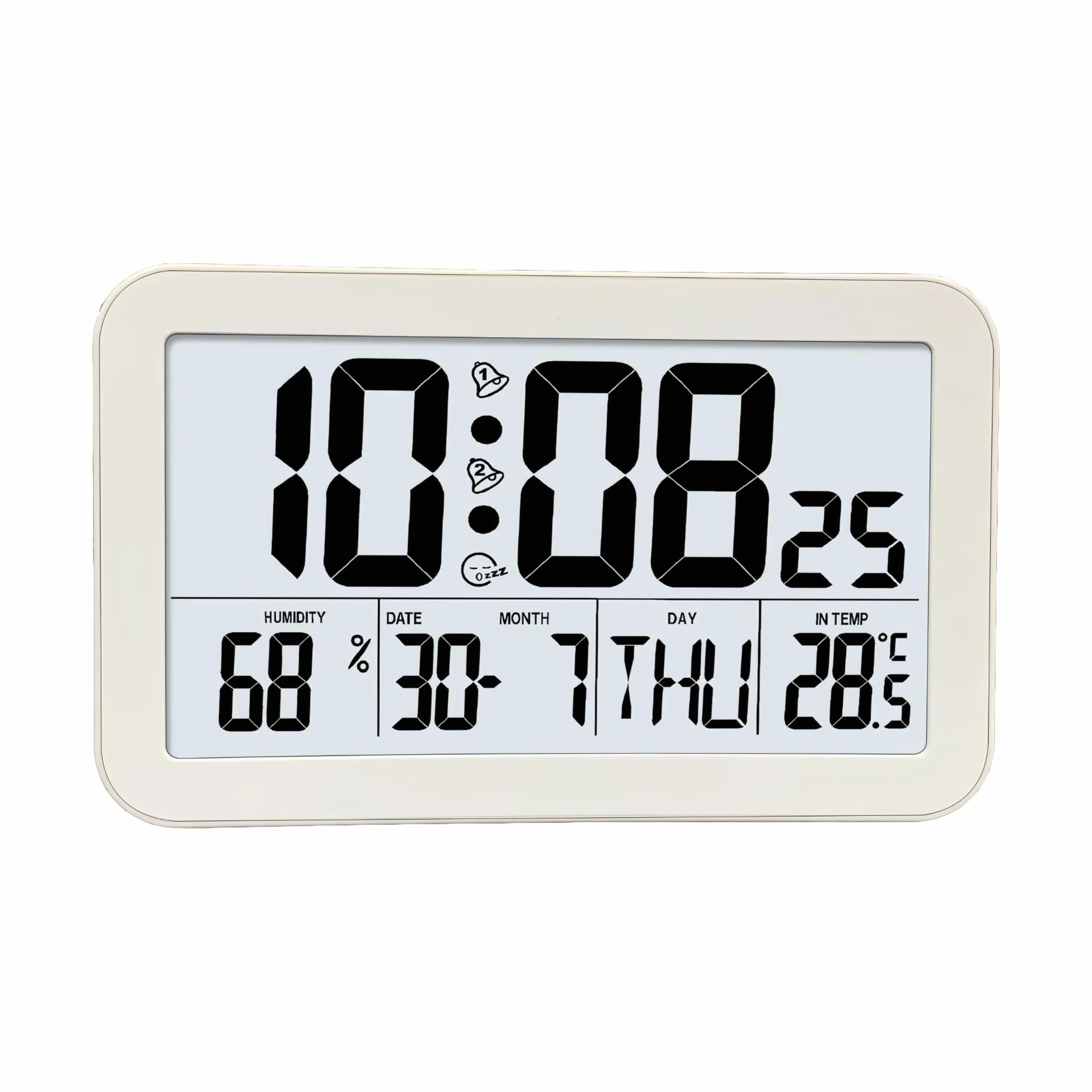 Despertador Digital con Snooze Retroiluminado, Visualización de Temperatura y Humedad, Visualización de Fecha y Semana, Pantalla Grande LCD HD, Alimentación por Batería para Dormitorio