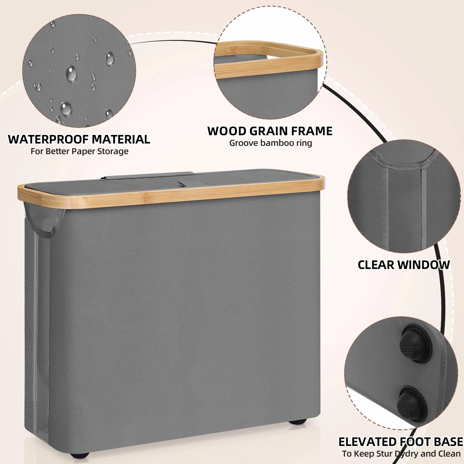 Mittimiya Cesta de Almacenamiento de Papel higiénico, con Ventana Transparente y asa y Tapa, almacenaje Papel higienico, Organizador de Accesorios Baño (Azul)