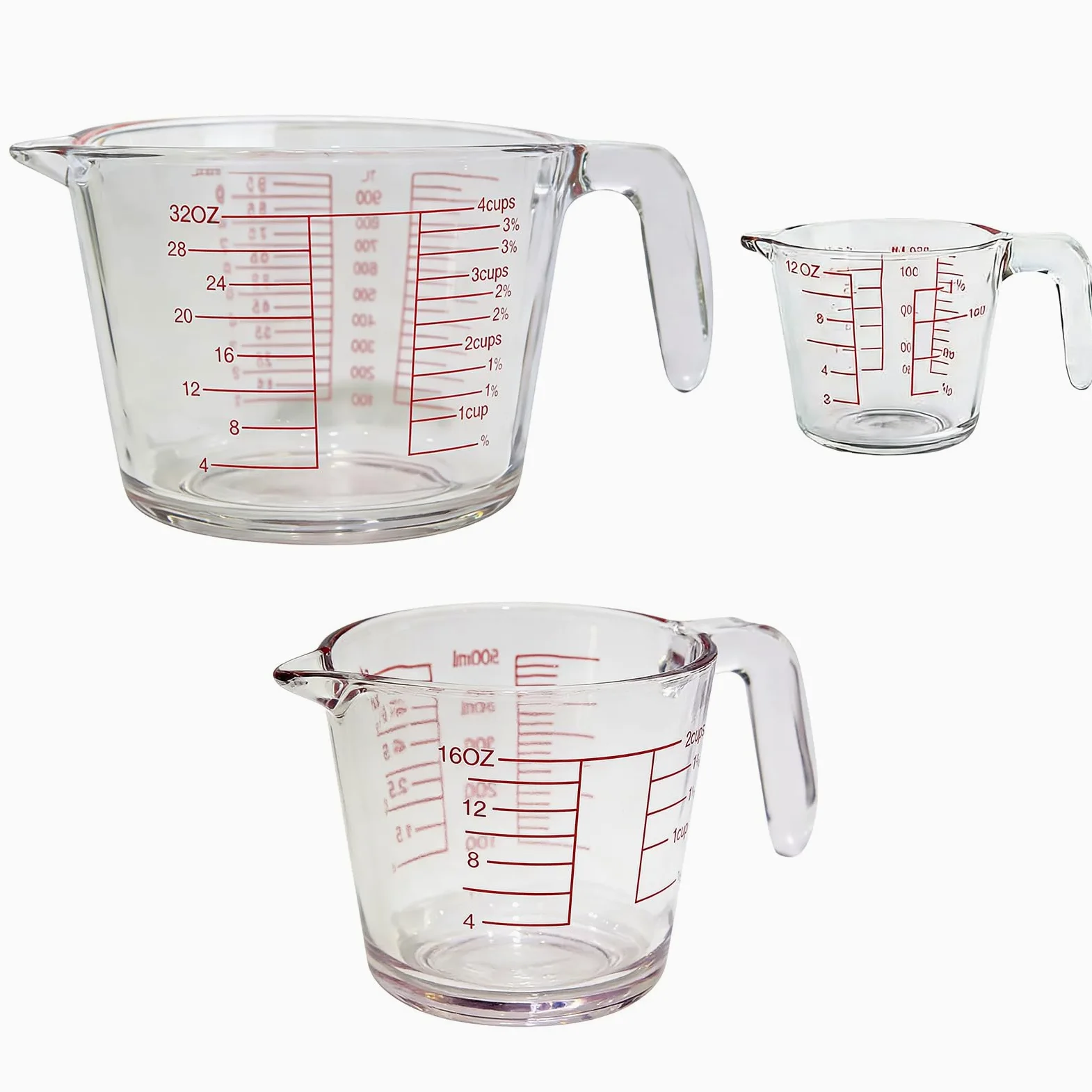 de 3 tazas medidoras de vidrio, agarre antideslizante | Escala precisa y construcción a prueba de calor para uso a altas temperaturas y marcado claro para hornear cocinar