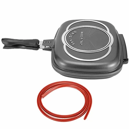 Sartén de Doble Cara, Sartén Doble Antiadherente de Aluminio para Parrilla, Sartén para Tortilla, Sartén Abatible con Mango Anti Quemaduras, Suministros de Cocina de 12,6