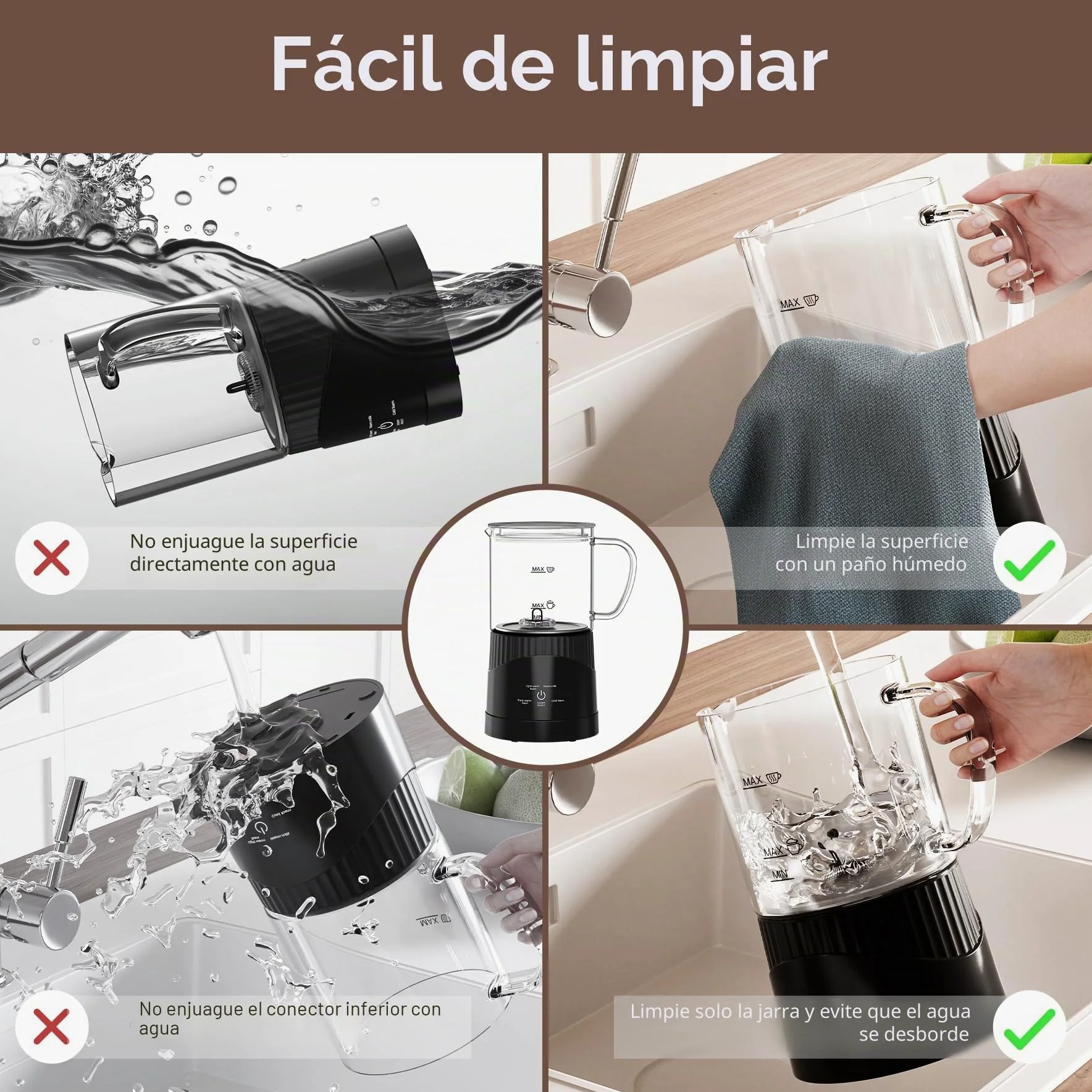 OMISOON Espumador de leche eléctrico 4 en 1 de 400 ml, espumador de leche automático de inducción de 500 W, apagado automático, para espuma de leche fría y caliente, latte macchiato, capuchino, negro
