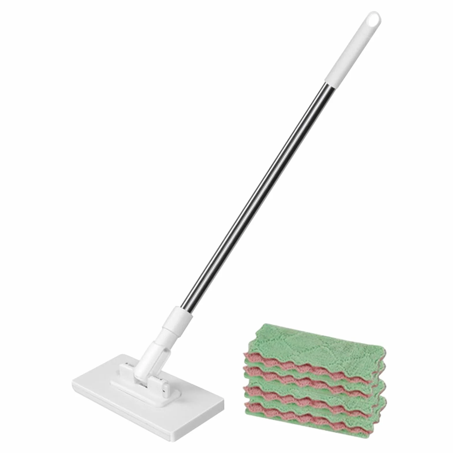 Genérico Mopa Incluye 4 Paños Reutilizables, 100×16×8,5cm Tipo Desmontable con Botón Pulsador Mopas, Fabricada En Resina De PP Y Varilla Telescópica De Acero Inoxidable, para El Hogar Y La Oficina