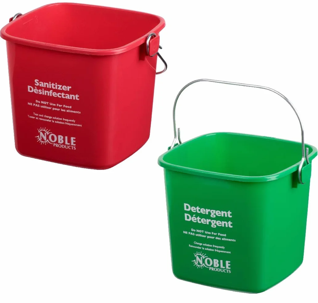Cubo pequeño Rojo y Verde, detergente y desinfectante - Cubo de Limpieza de 3 Cuartos de galón - Juego de 2 recipientes Cuadrados