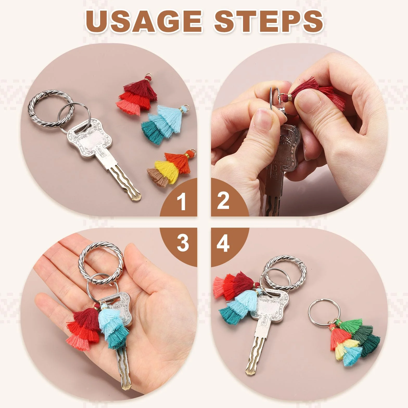 QUARKZMAN Borlas Miniaturas De Tres Capas 1.6" Multiples Niveles Bohemio Hecho A Mano Charm para Bolsa con Anillo para Hacer Aretes Llaveros Atrapasueños DIY Paquete De 25, Beige