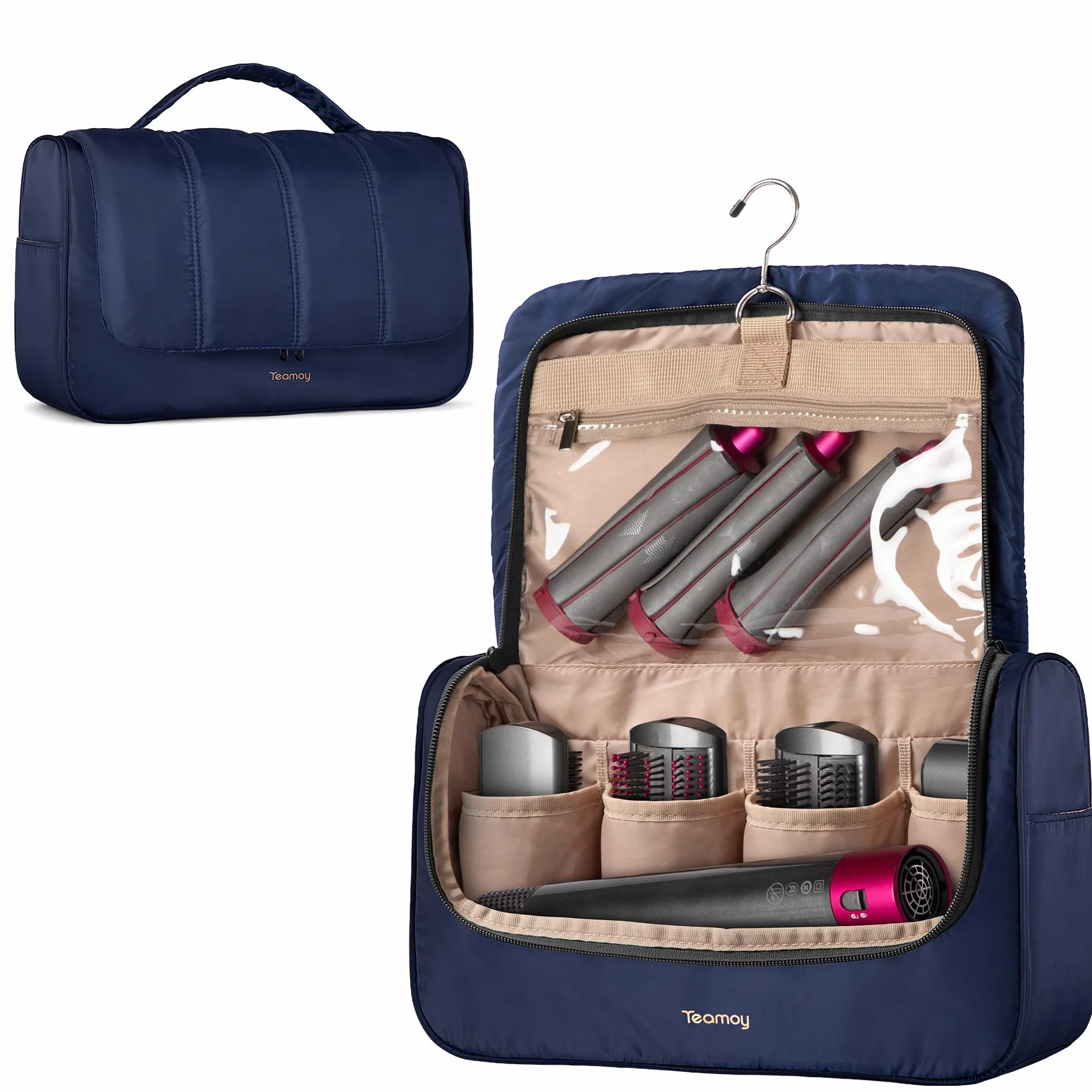 Teamoy Bolsa de Almacenamiento de Viaje Compatible con Dyson Airwrap, Organizador Portátil, Cilindro Largo, Azul Oscuro