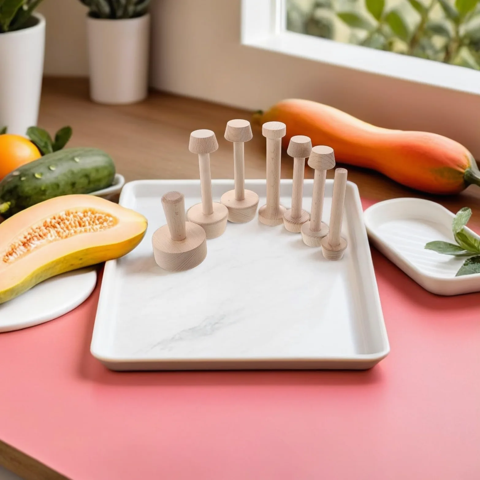 Set de 7 Moldes para Tarta de Huevo de Madera Robusta Diseño Doble Cara, Fácil de Limpiar, Adecuado para Fiestas y Pequeñas Pastelerías