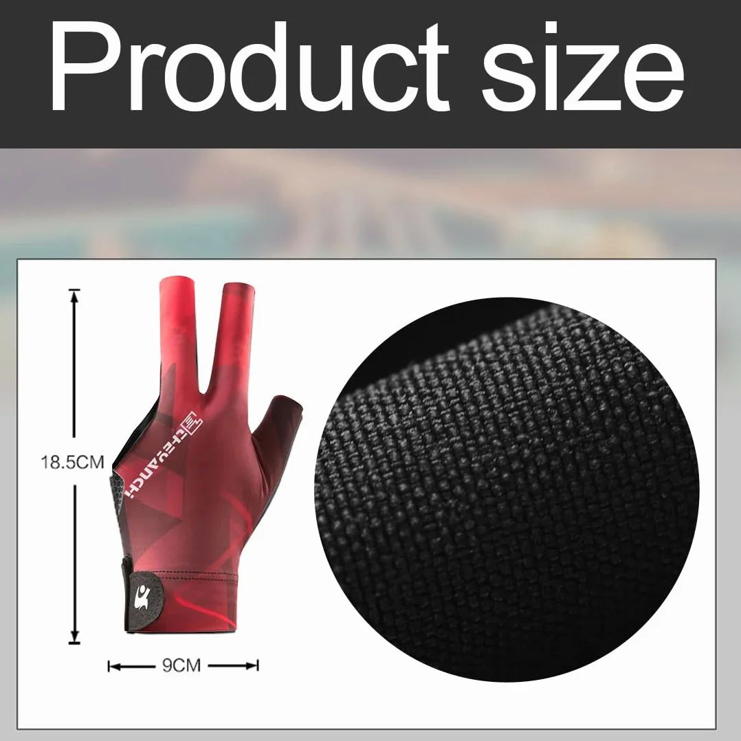 EIHI 1 par de guantes de billar con 3 dedos, para taco de billar, unisex, para mano izquierda y derecha, color Rojo