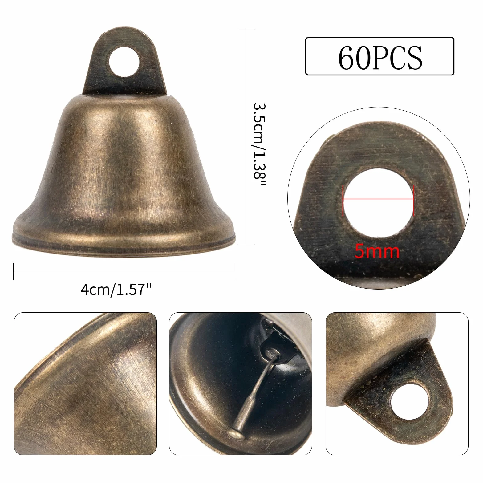 60 campanas de bronce vintage, campanas para manualidades, cascabeles pequeños