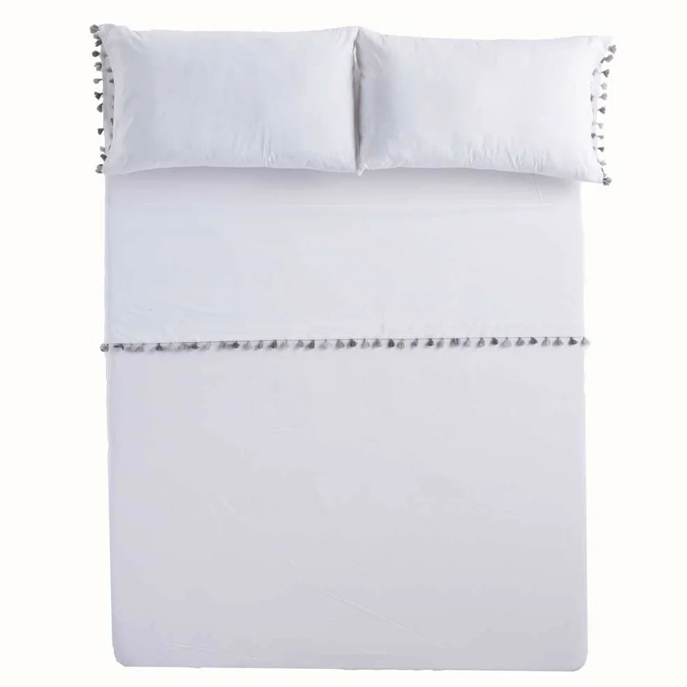 COTTON ARTean Juego sábanas Cama 180 Percal Algodón 200 Hilos EGA Blanco | Incluye 4 piezas: encimera, bajera ajustable, 2 fundas de almohada. Certificado OEKO-TEX