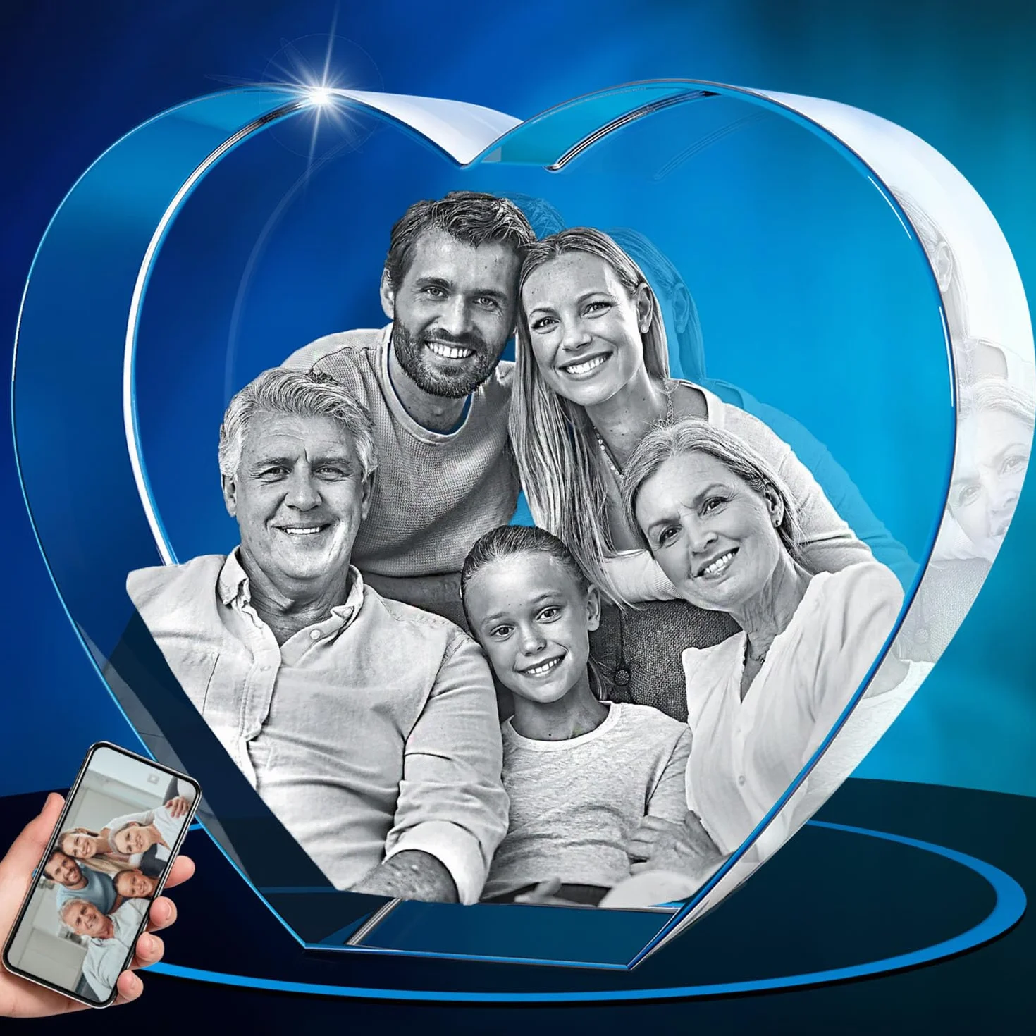 ArtPix 3D Crystal Photo, Regalo Personalizado con su Propia Foto, Imagen grabada con láser 3D, Cristal de corazón Grabado, Regalos de cumpleaños conmemorativos para mamá, papá, Hombres, Mujeres