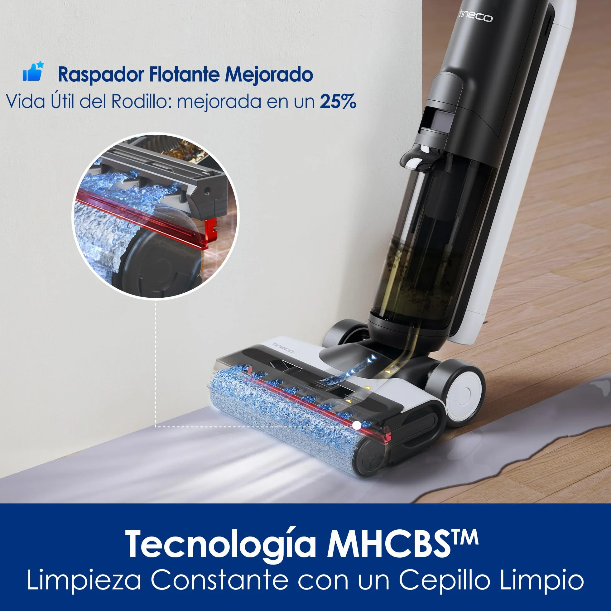 Tineco Floor One S6 – Lavadora de Pisos Inalámbrica Todo en Uno, Limpieza de Bordes de Doble Cara, Tiempo de Funcionamiento Largo, Ideal para Suciedad Pegajosa/Pelo de Mascotas, Autolimpieza