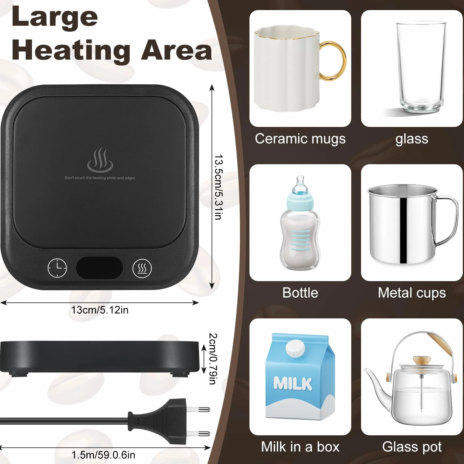 Calentador de Taza de Café con 4 Temperaturas, Apagado Automático 8h para Café, Cacao, Té
