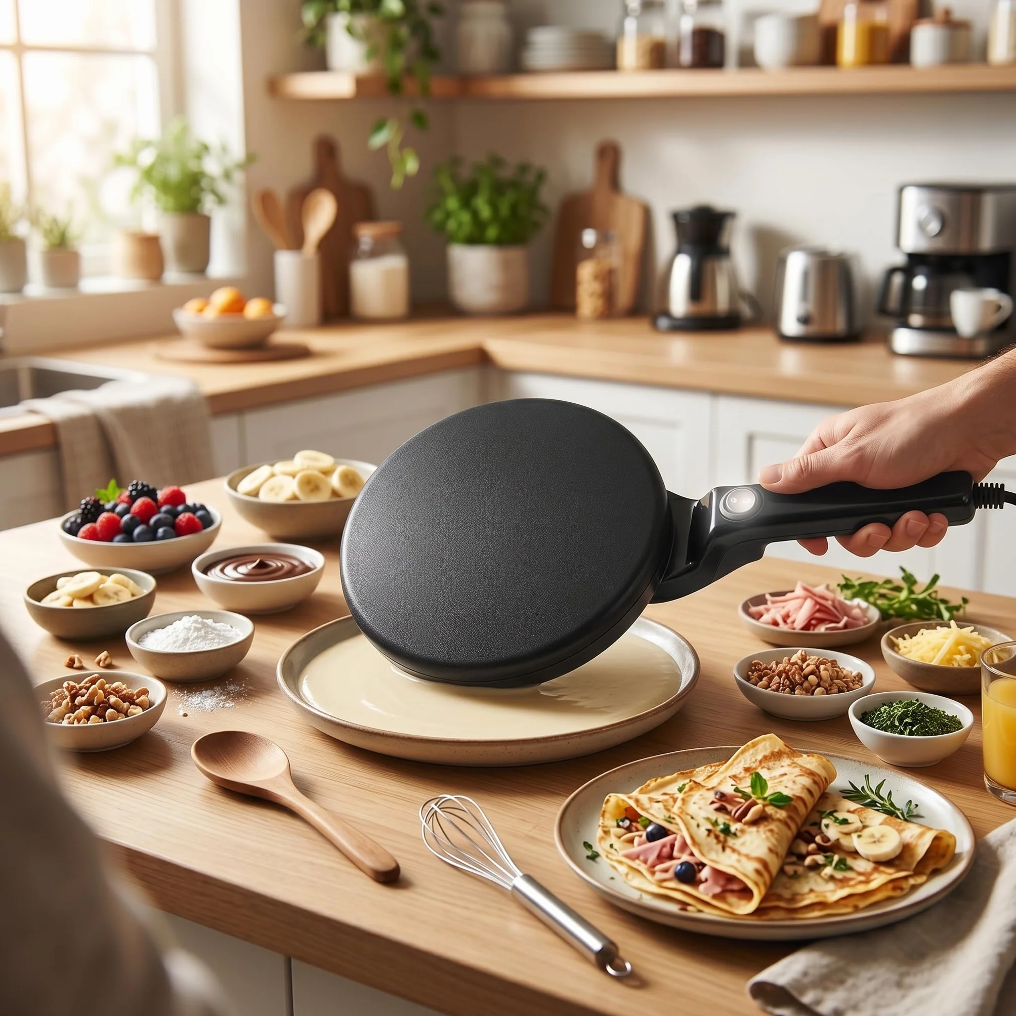 Crepera Eléctrica de 800W, Plancha para Panqueques Portátil Eficiente, Fácil para Uso Doméstico (Enchufe europeo AC100‑240V)