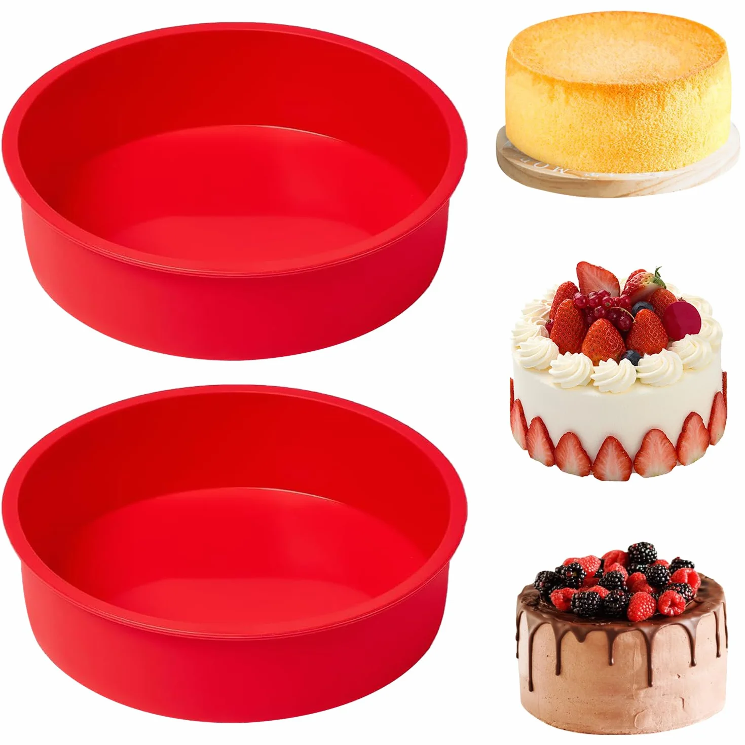 YXHZVON 2 Piezas Moldes Silicona Reposteria Redondo 20cm, Molde Bizcocho Antiadherente, Molde Redondo de Silicona para Tartas para Tarta de Queso, Tarta de Cumpleaños (Rojo)