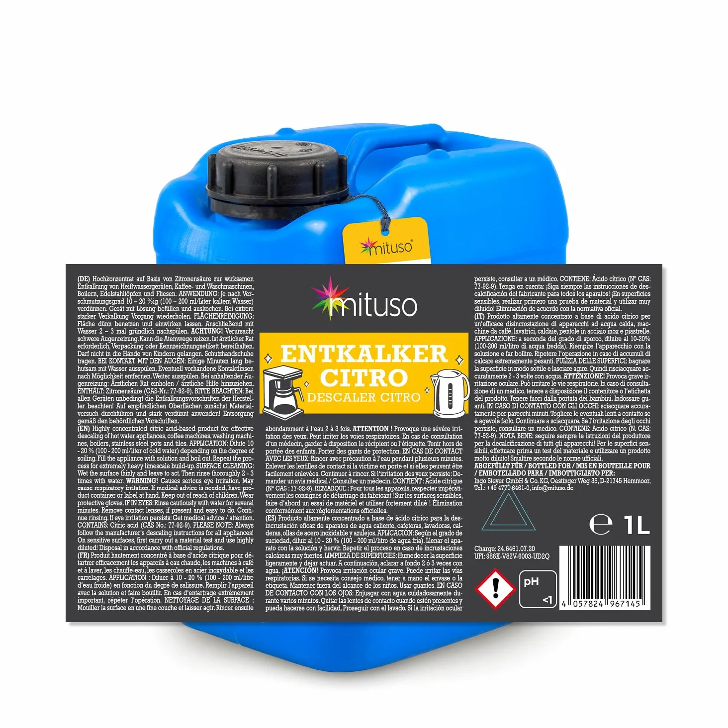 mituso Descalcificador universal de 10 litros, concentrado para cafeteras automáticas y cafeteras de todos los tipos, descalcificador para una limpieza extraprofunda, uso universal para limpieza de