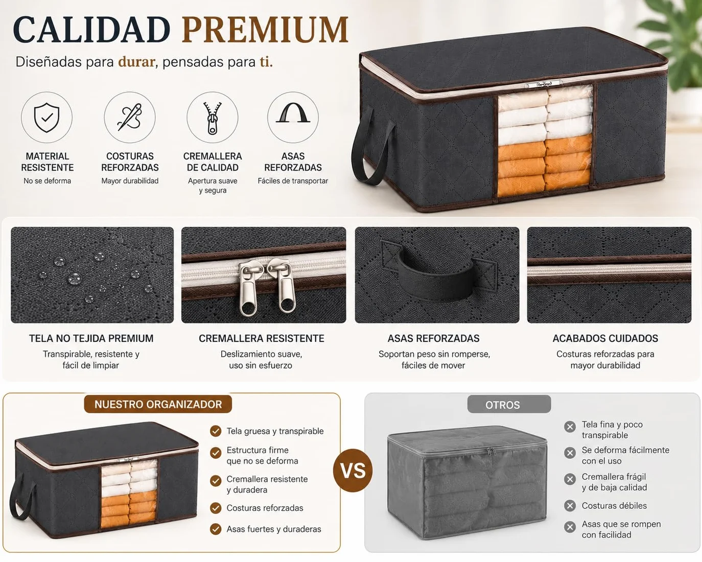Bolsas de Almacenamiento Ropa 35L Pack 4 – Organizadores Armario con Ventana Transparente – Cajas de Tela para Guardar Ropa, Mantas, Edredones y Cambio de Temporada