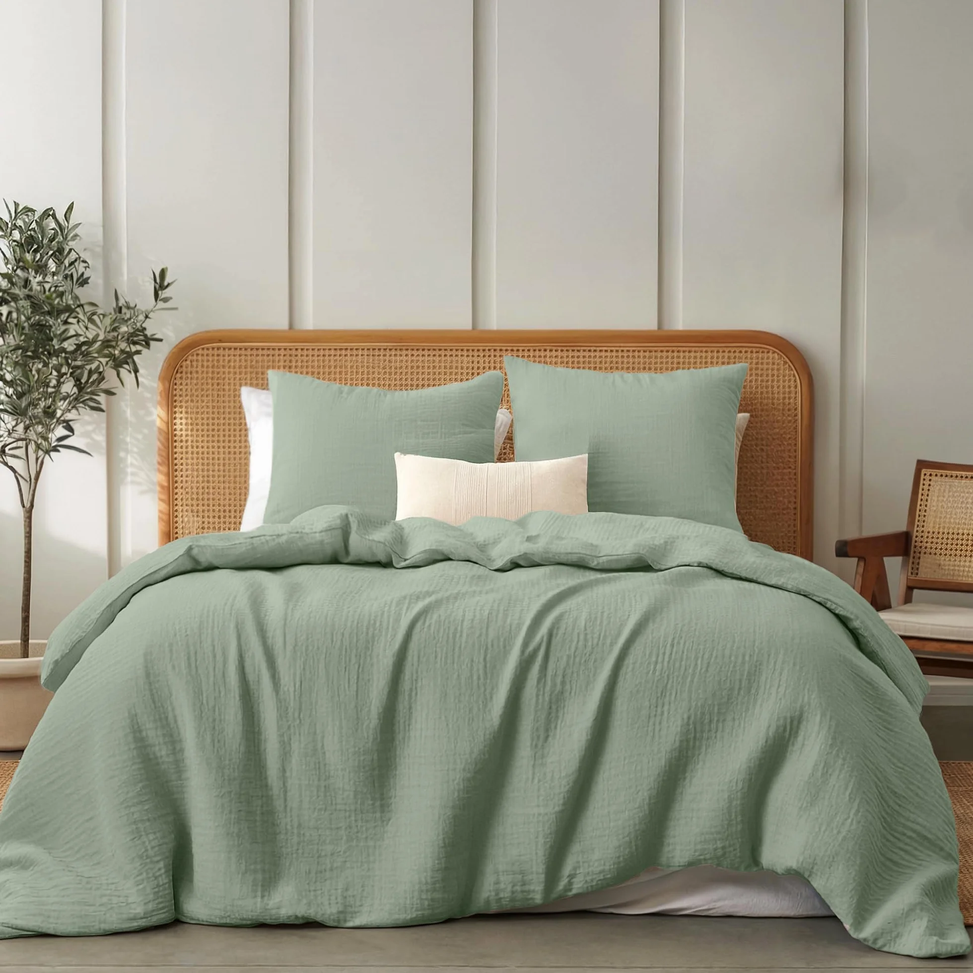 Dreamzie Funda Nordica Cama 200 Algodon - Juego de Cama con Funda de Edredón 220x240 y 2 Fundas de Almohada 80x80 cm - Blanco - Tejido de Muselina - Certificada Oeko-Tex