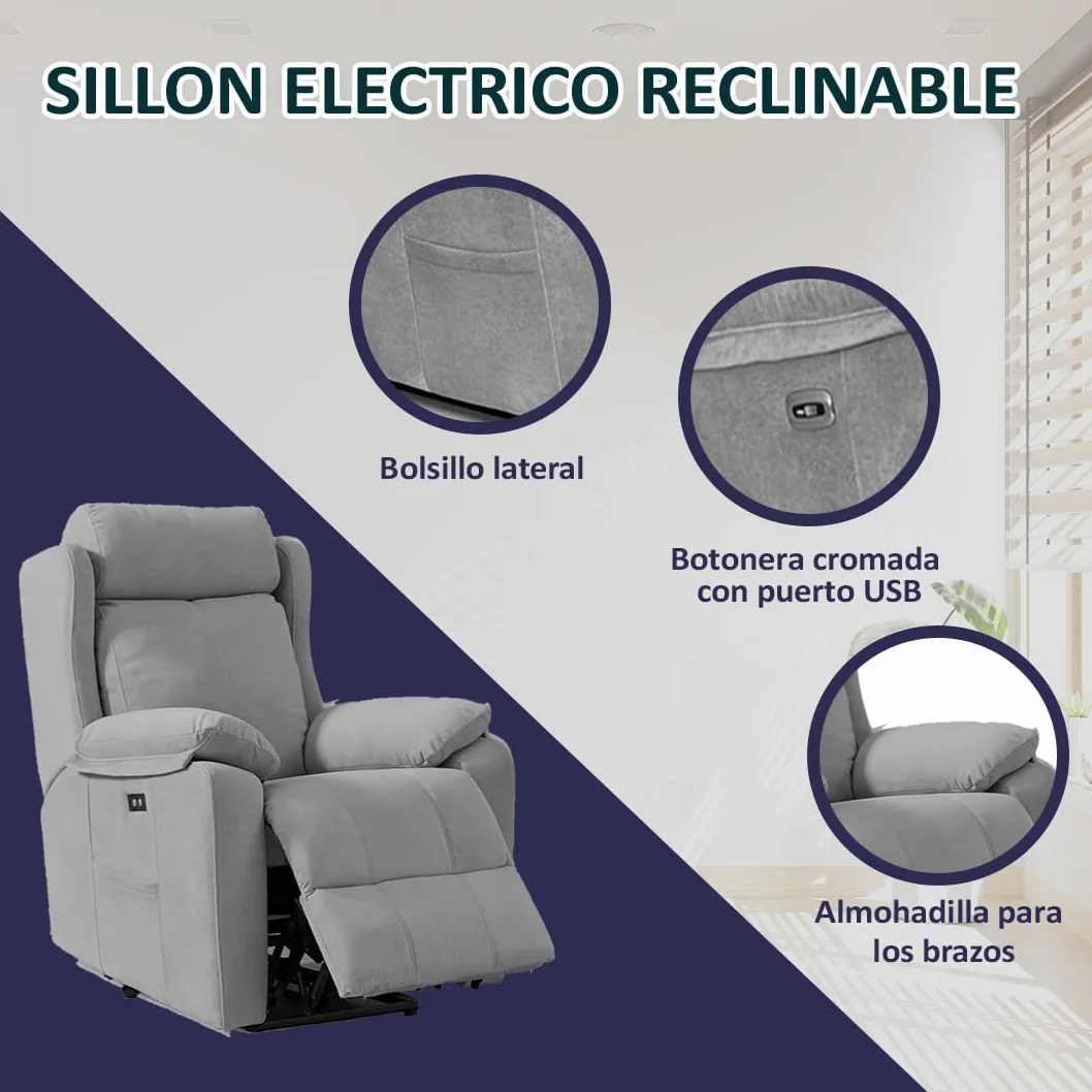 Genérico SILLÓN Relax ELÉCTRICO RECLINABLE Gravedad Cero (SILLÓN Relax ELÉCTRICO Gravedad 0 Y Cabezal, Gris)