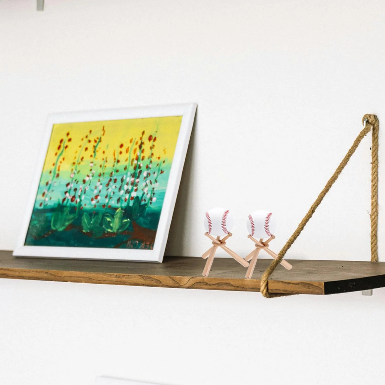 PATIKIL Soporte de Béisbol de Madera con Bate y Bolas, Exhibidor Decorativo para Mesa