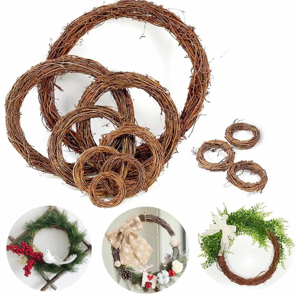 5 Coronas de Ratán Natural de 5.9 Pulgadas, Guirnalda de Rama de Vid para Festivales, Bodas y Decoración