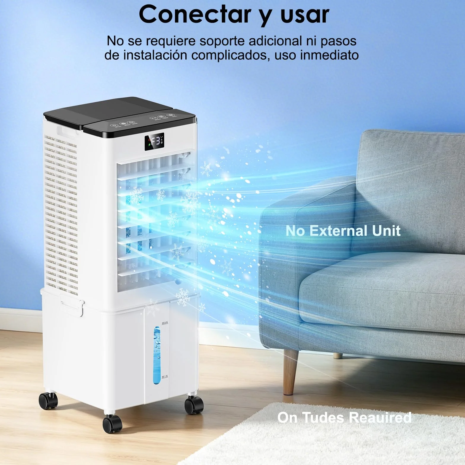 Aire Acondicionado Portátil 10L, Enfriador de Aire Evaporativo 4 en 1, Climatizador con 4 Modos y 3 Velocidades, Temporizador 1-12H,120°Oscilación Automática y para Hogar y Oficina（Blanco Mate）