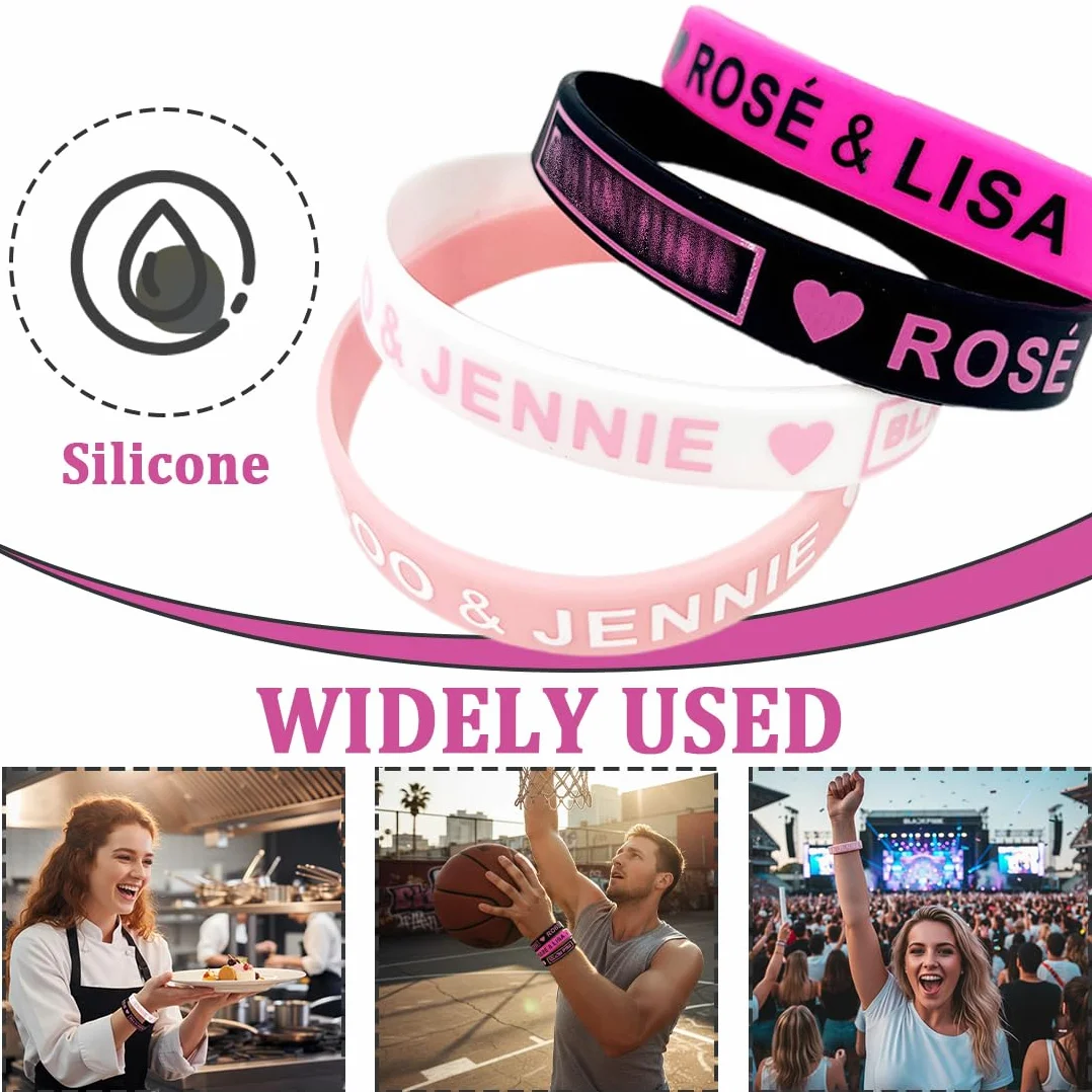 Pulsera Blackpink,Pulsera Silicona BP,Kpop Merchandise,Pulsera Amistad,Pulseras de Goma,Pulsera Ajustable para Fan Cumpleaños Creativo,4Pcs