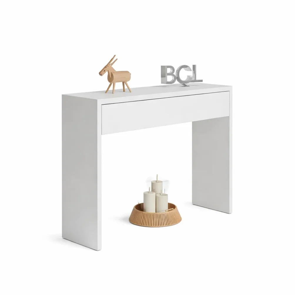 Recibidor con cajón, Mueble de Entrada, Modelo Milo, Acabado en Blanco, Consola de Entrada