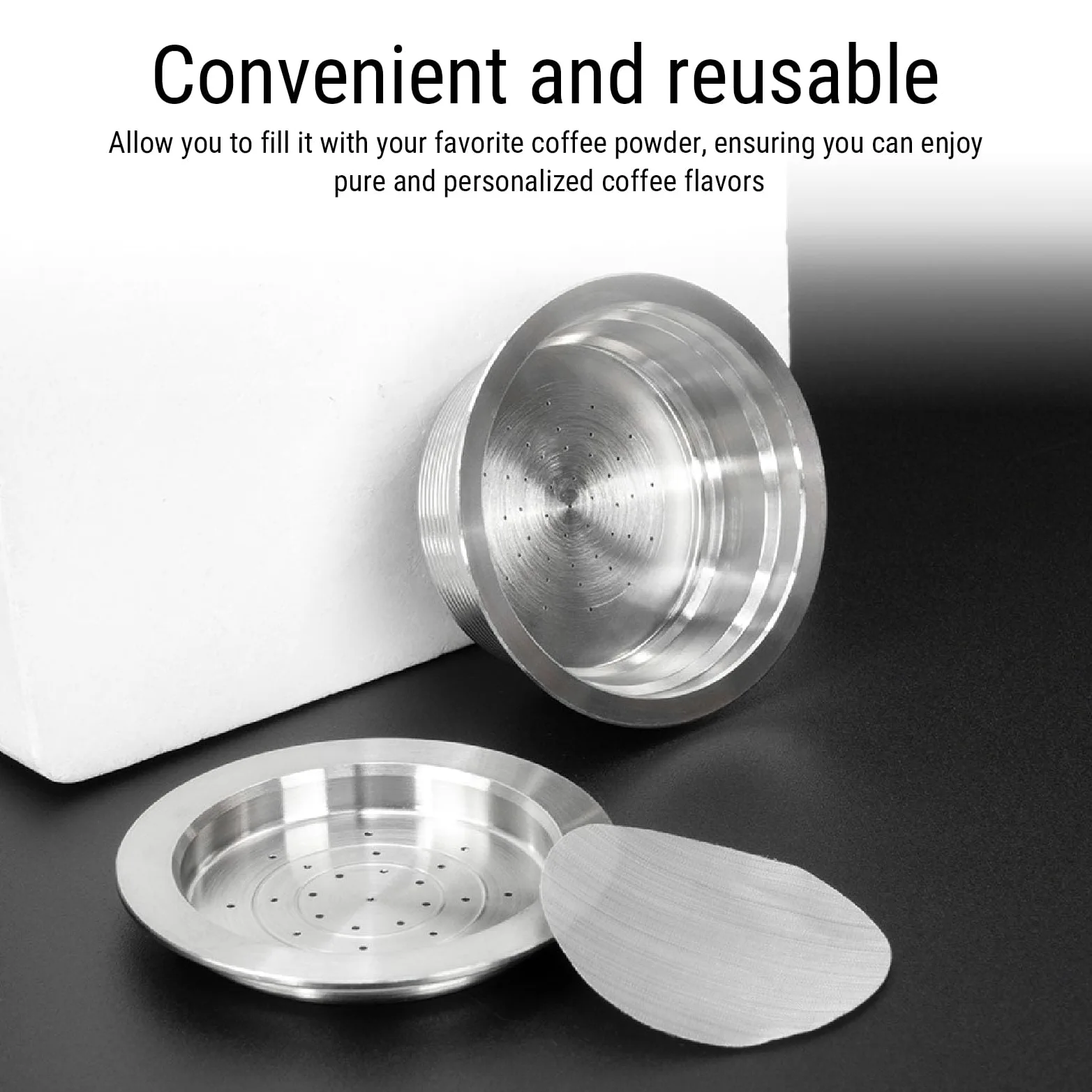 Cápsulas de café Reutilizables, de Acero Inoxidable, Recargables, Compatibles con Cafeteras, con Cepillo y Cuchara