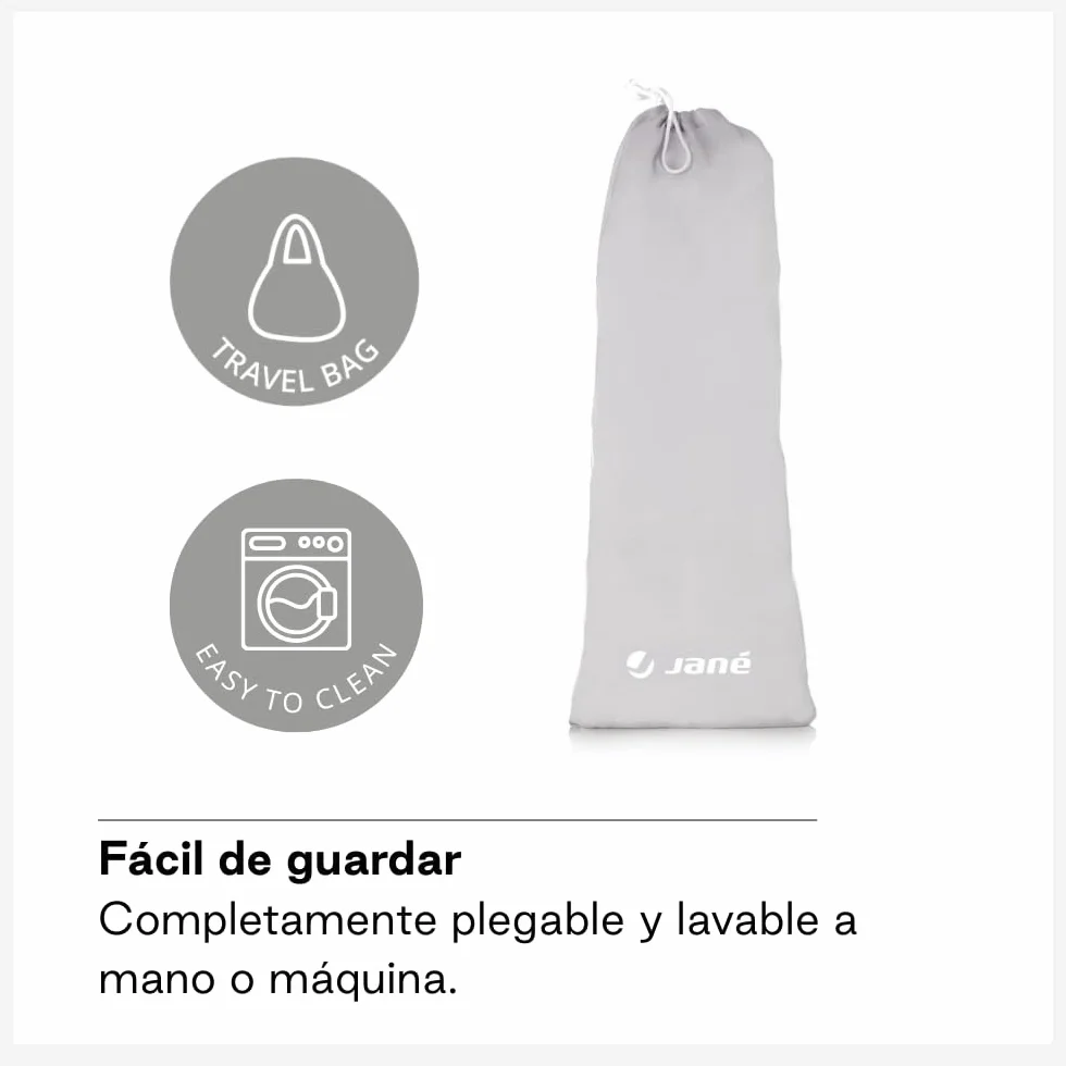 Jané Barrera de Cama Abatible 140 cm, Extra Alta y Transpirable, Plegable con Bolsa de Transporte, Gris