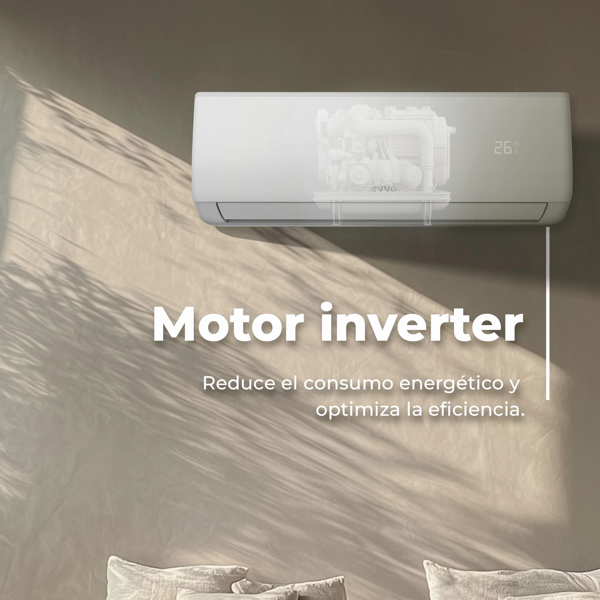 EVVO Aire acondicionado Split CLIMA Refrigeración y Calefacción, Conectividad WIFI, Motor Inverter, Bomba de Calor, Clase A++/A+, Deshumidificador, R32 (12.000 BTU)
